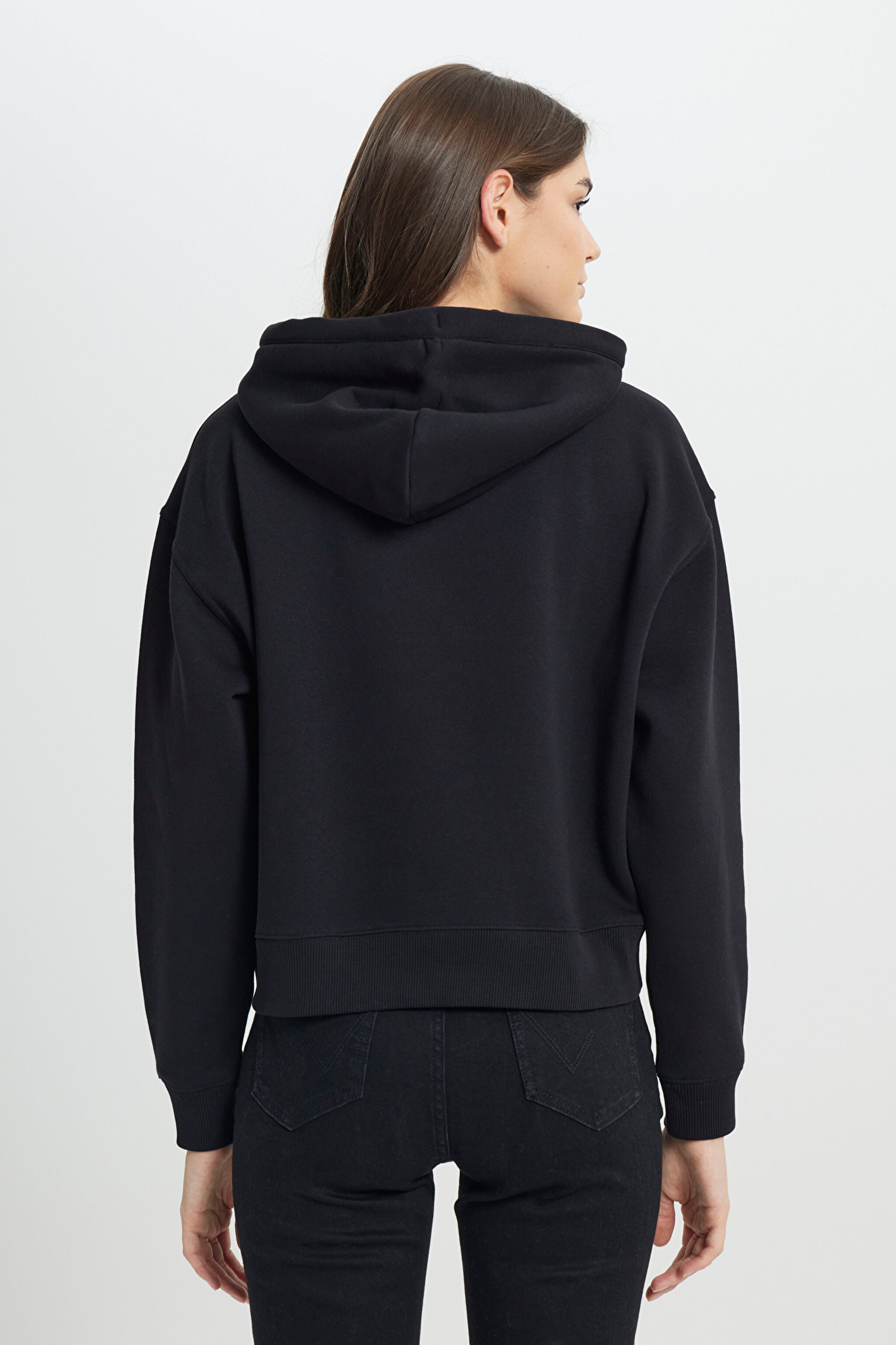 Regular Fit Normal Kesim Kapüşonlu İçi Polarlı Siyah Sweatshirt - Black-W242761001 (görsel 7)