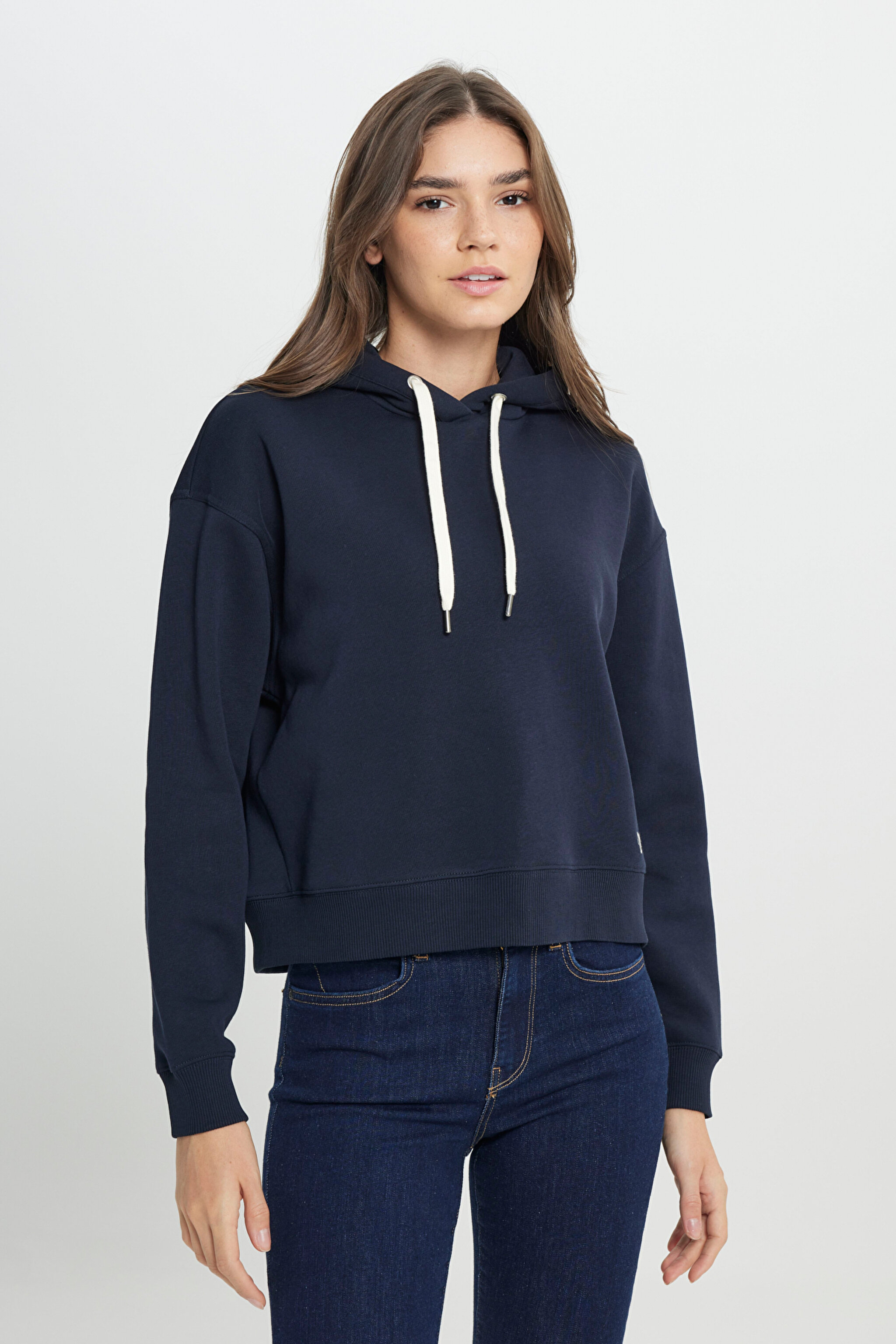 Regular Fit Normal Kesim Kapüşonlu İçi Polarlı  Lacivert Sweatshirt