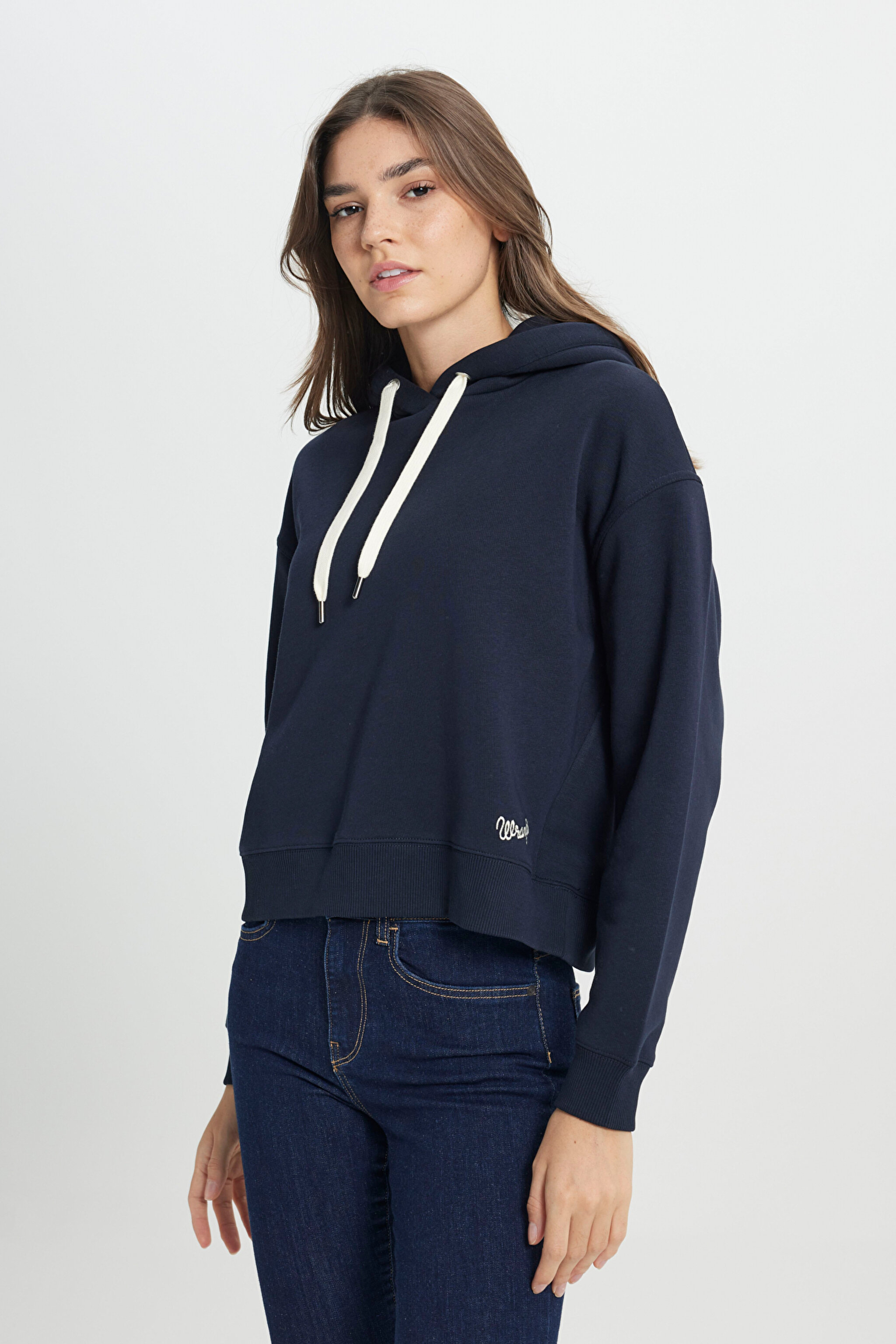 Regular Fit Normal Kesim Kapüşonlu İçi Polarlı  Lacivert Sweatshirt - Unionall Blk-W242761A76 (görsel 2)