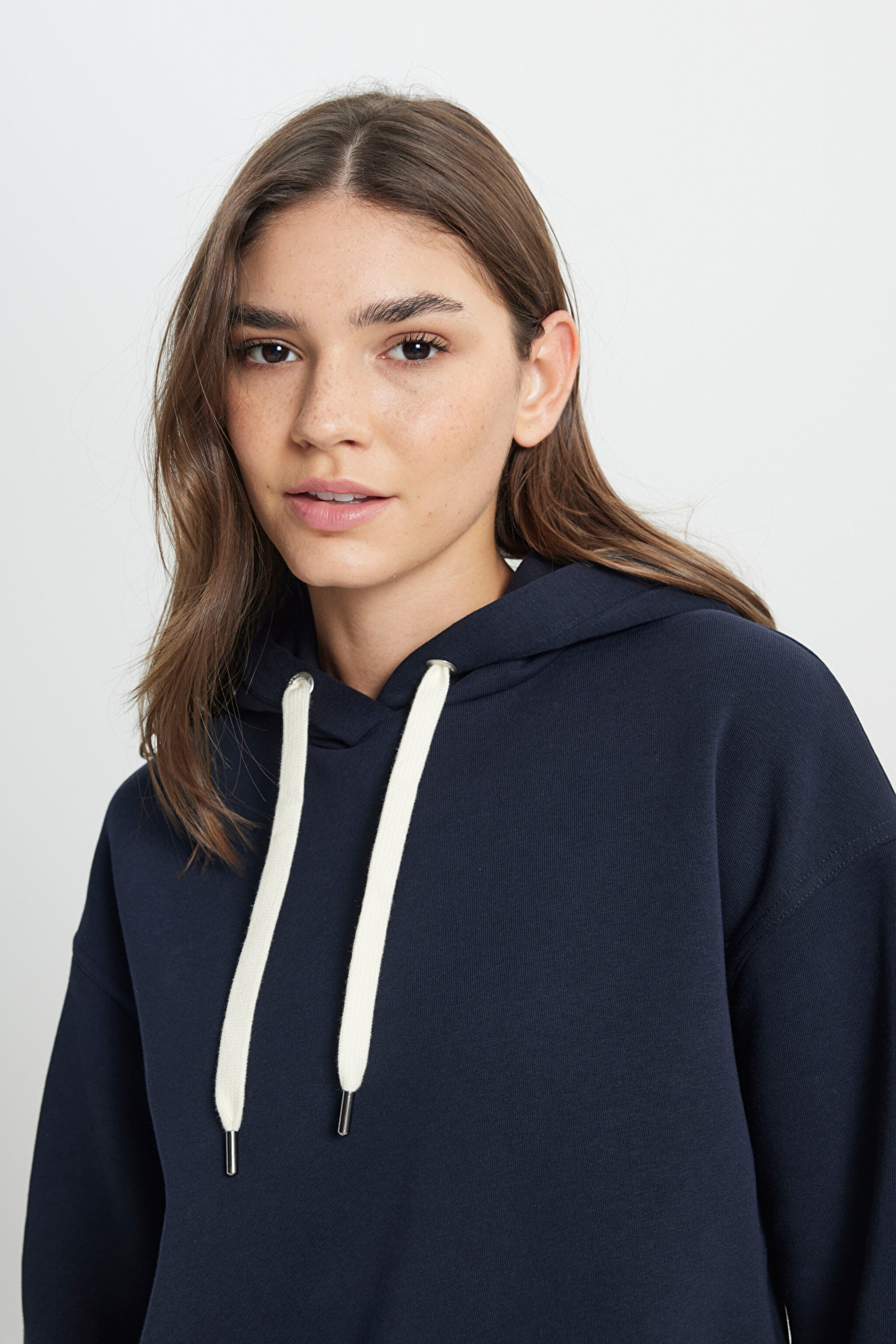 Regular Fit Normal Kesim Kapüşonlu İçi Polarlı  Lacivert Sweatshirt - Unionall Blk-W242761A76 (görsel 4)