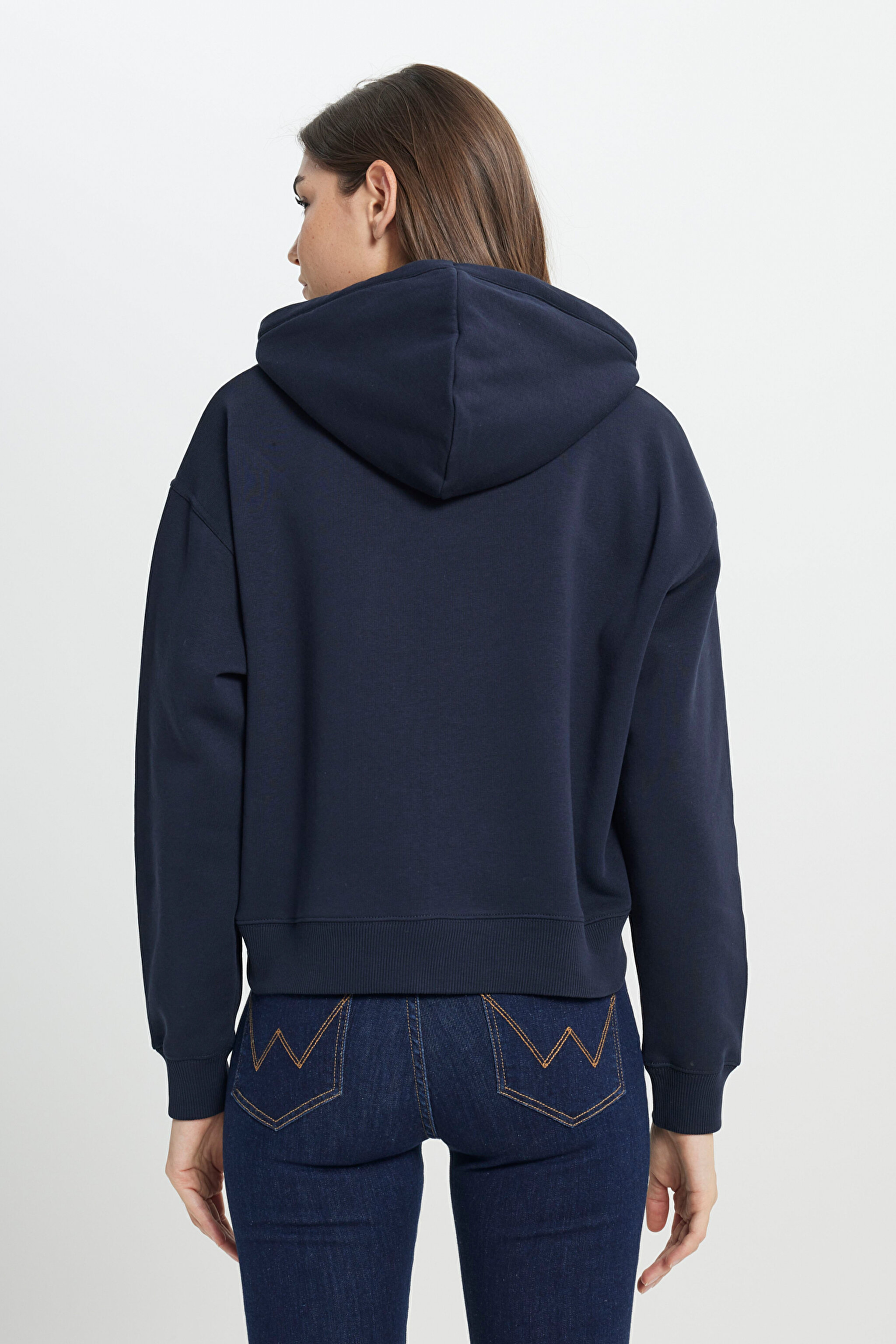 Regular Fit Normal Kesim Kapüşonlu İçi Polarlı  Lacivert Sweatshirt - Unionall Blk-W242761A76 (görsel 5)