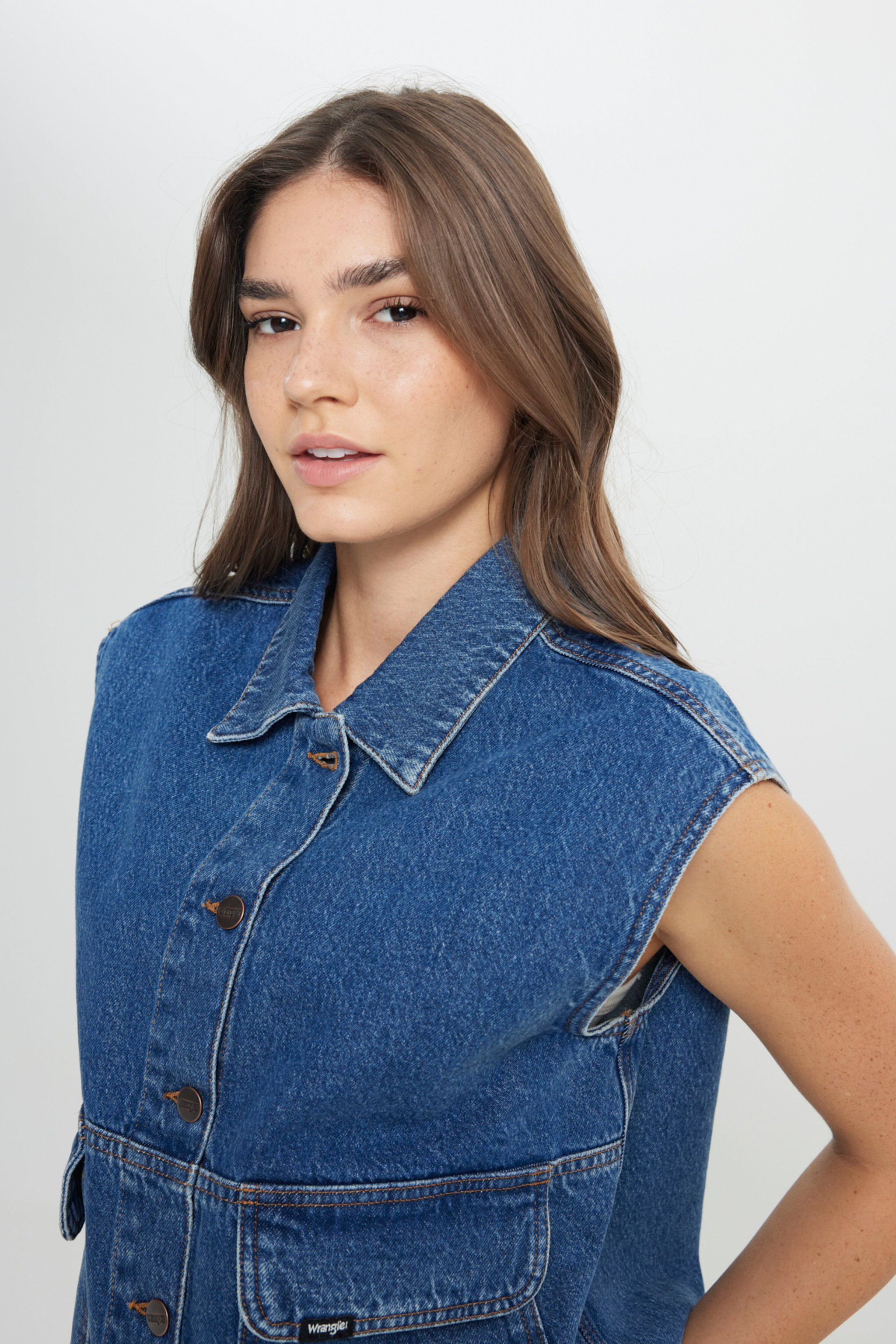 Slim Fit Dar Kesim %100 Pamuk Mavi Jean Denim Gömlek - Mid Indigo-W242769318 (görsel 6)