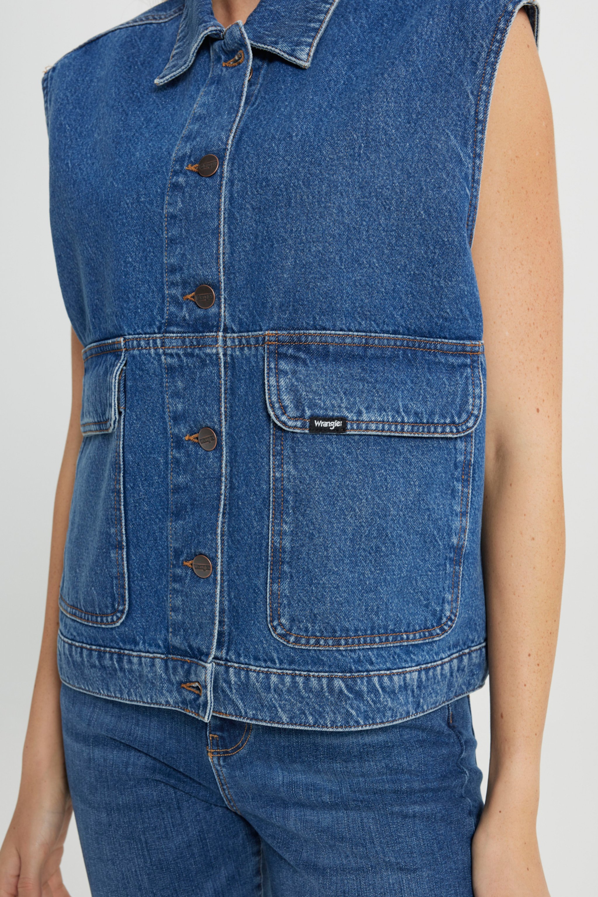 Slim Fit Dar Kesim %100 Pamuk Mavi Jean Denim Gömlek - Mid Indigo-W242769318 (görsel 8)