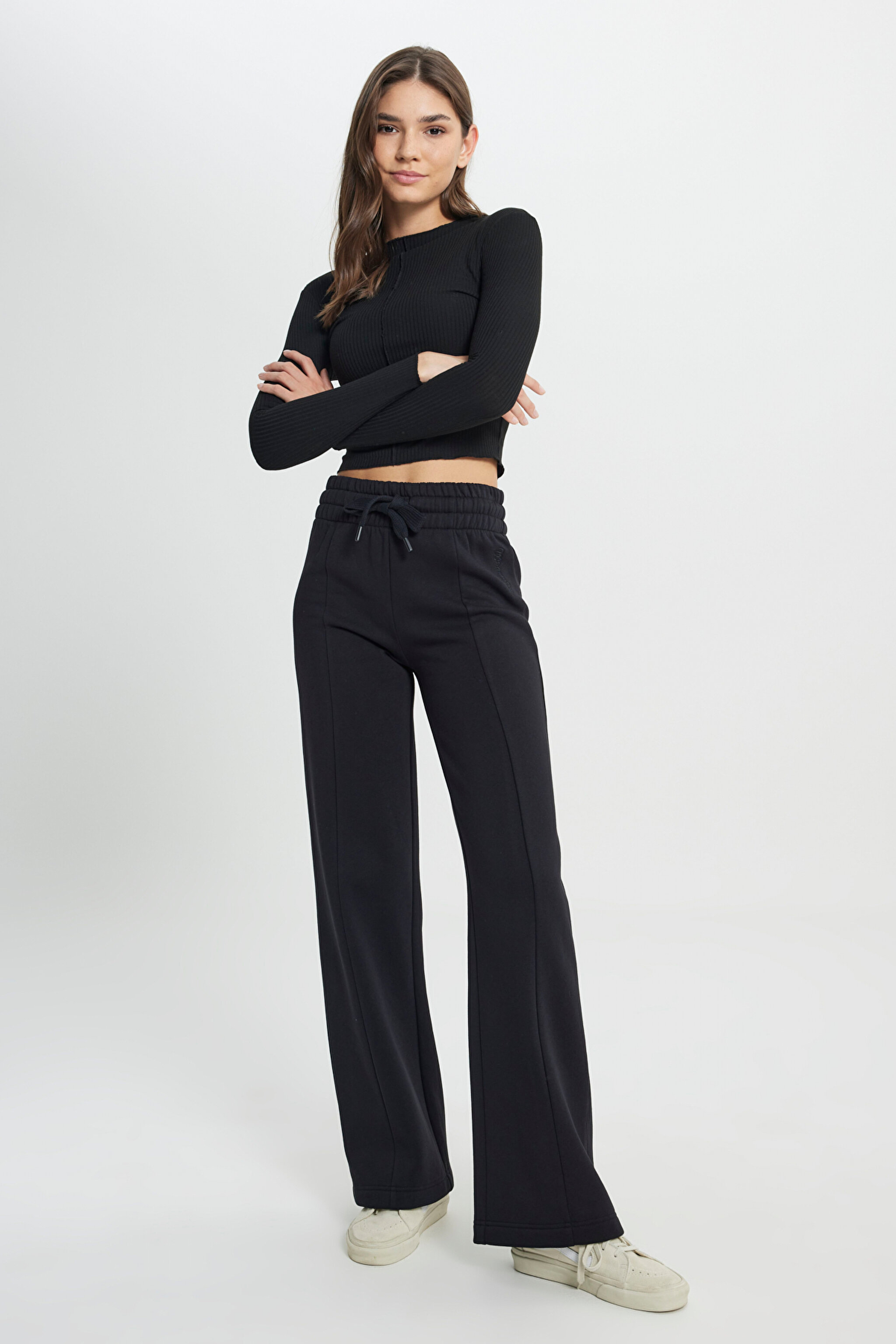 Regular Fit Normal Kesim Geniş Paça Antrasit Sweatpant Eşofman Altı - Faded Black-W242770XV6 (görsel 2)