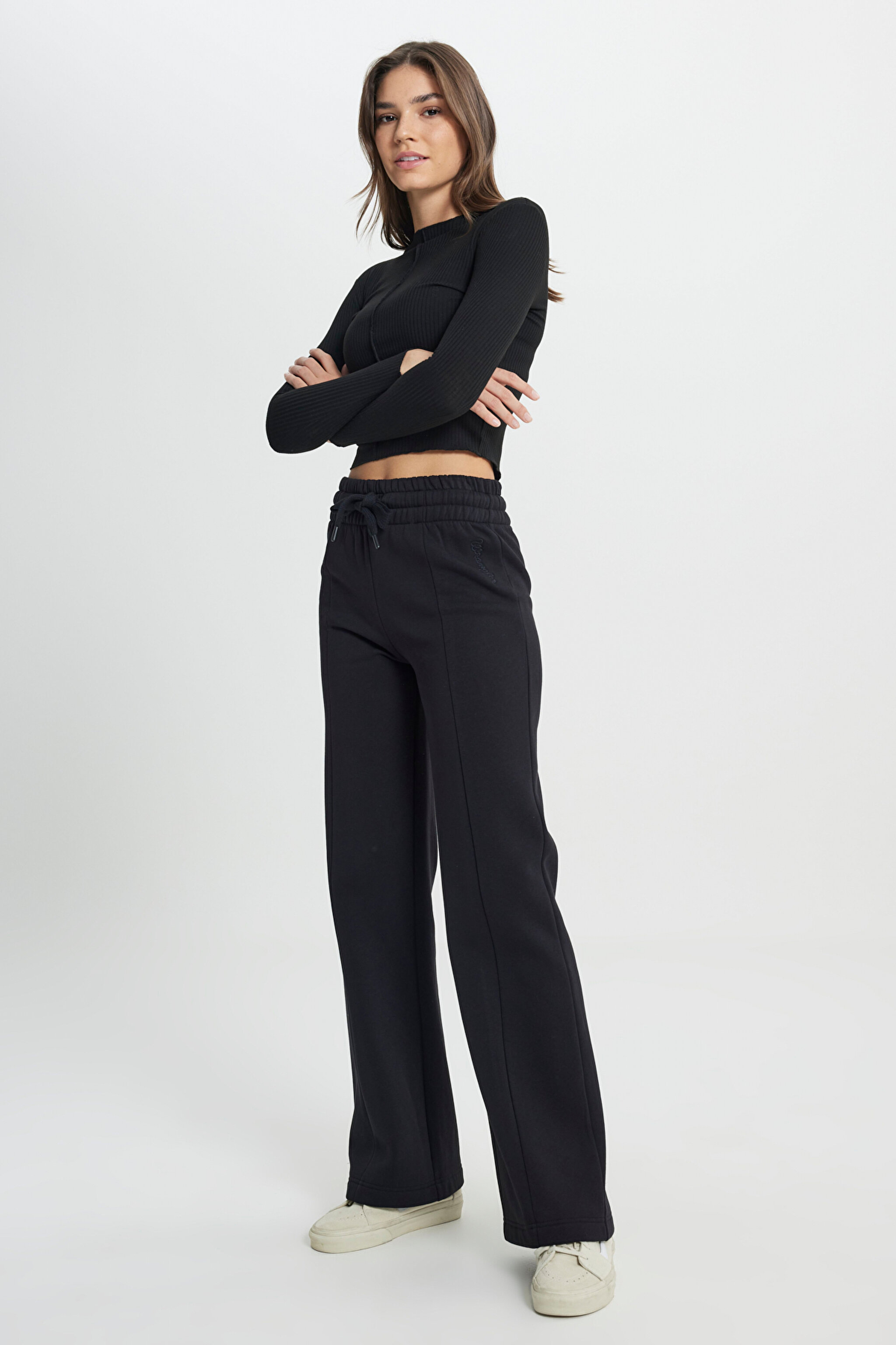 Regular Fit Normal Kesim Geniş Paça Antrasit Sweatpant Eşofman Altı - Faded Black-W242770XV6 (görsel 3)