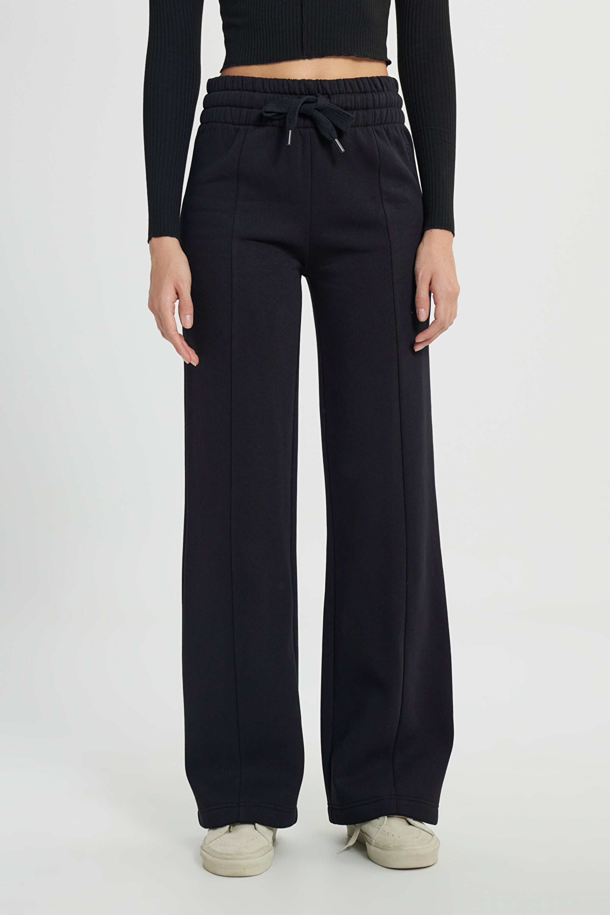 Regular Fit Normal Kesim Geniş Paça Antrasit Sweatpant Eşofman Altı - Faded Black-W242770XV6 (görsel 4)