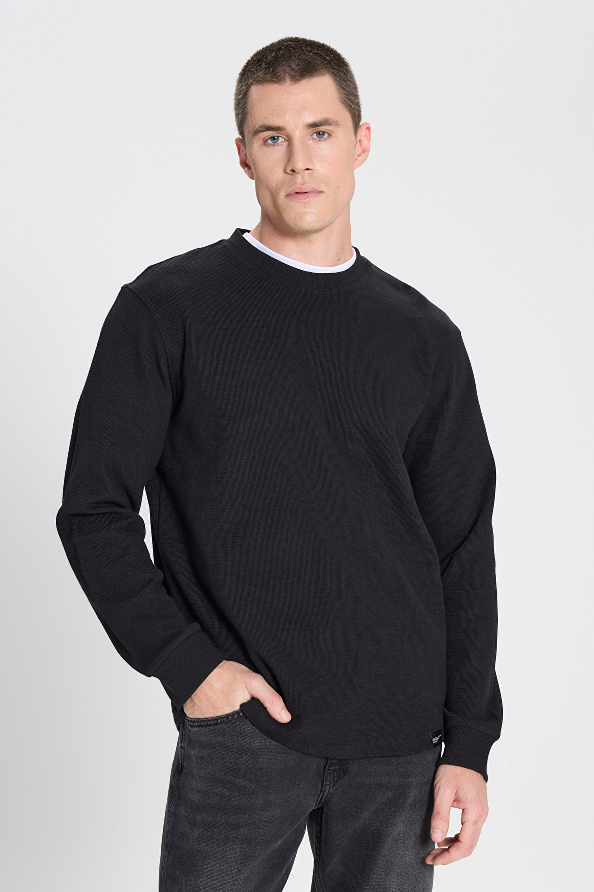 Regular Fit Normal Kesim Bisiklet Yaka Siyah Tişört - Black-W242776001 (görsel 2)