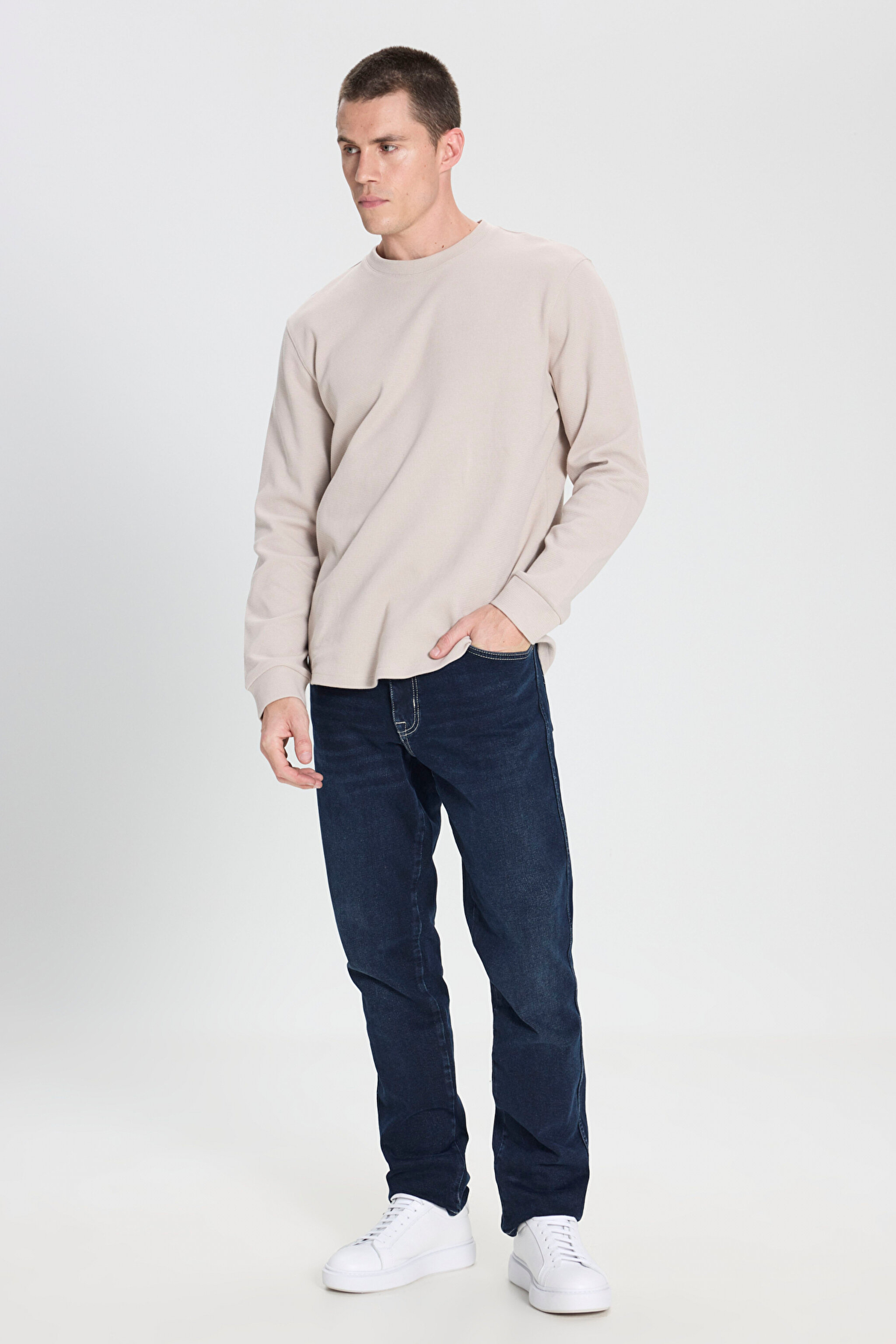 Regular Fit Normal Kesim Bisiklet Yaka Bej Tişört - Beige-W242776614 (görsel 3)