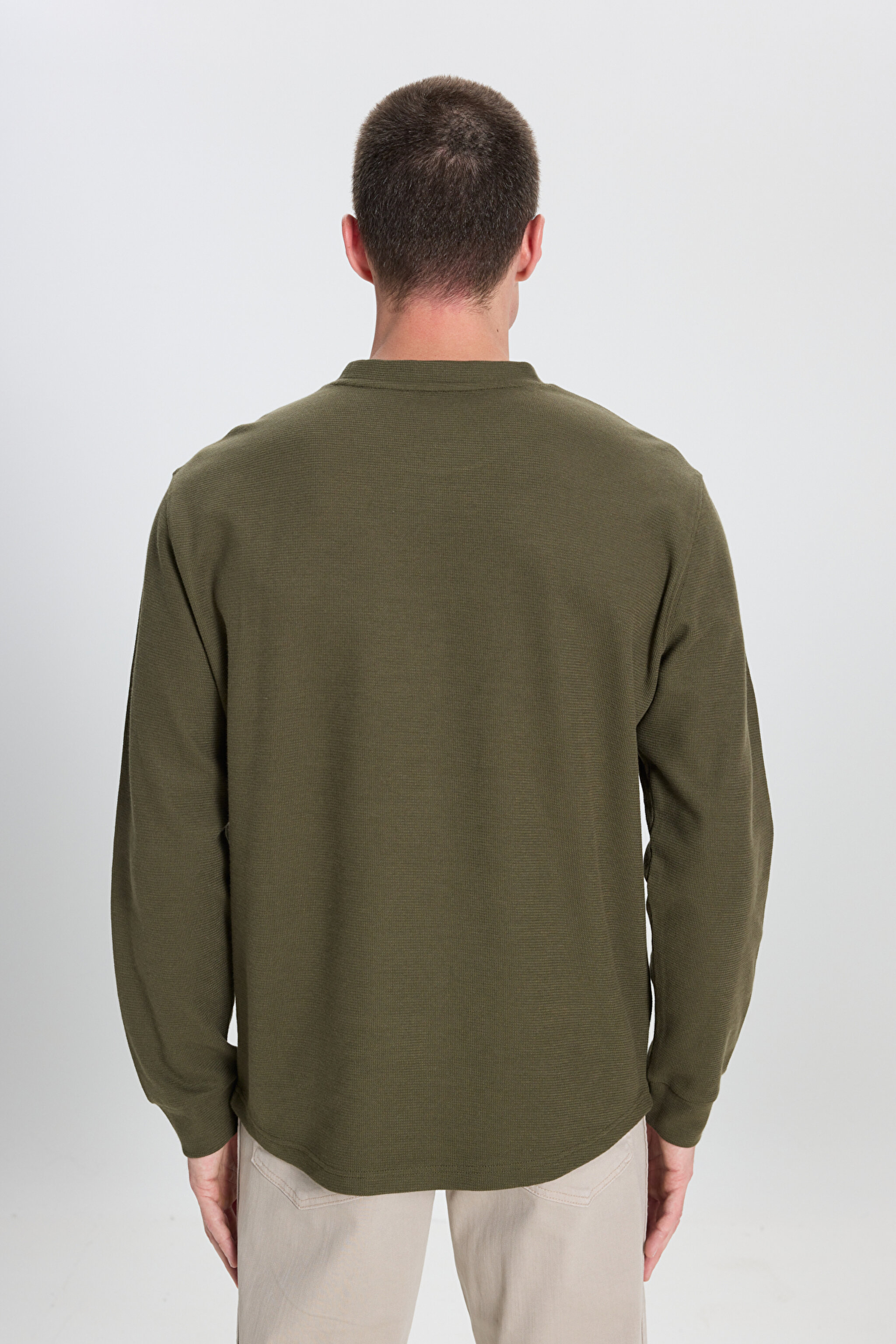 Regular Fit Normal Kesim Bisiklet Yaka Haki Tişört - Khaki-W242776801 (görsel 7)