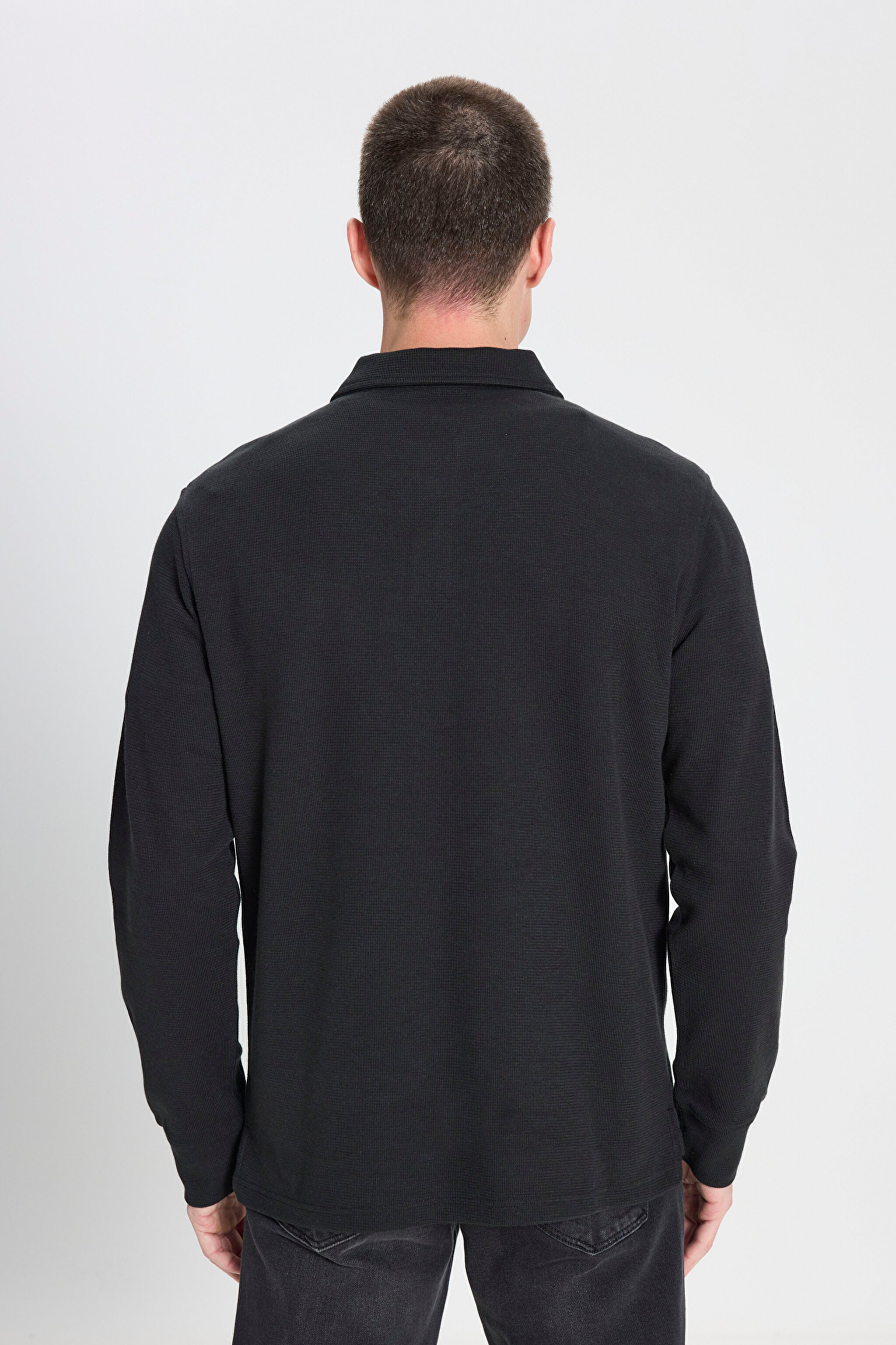 Regular Fit Normal Kesim Siyah Polo Yaka Tişört - Black-W242778001 (görsel 5)