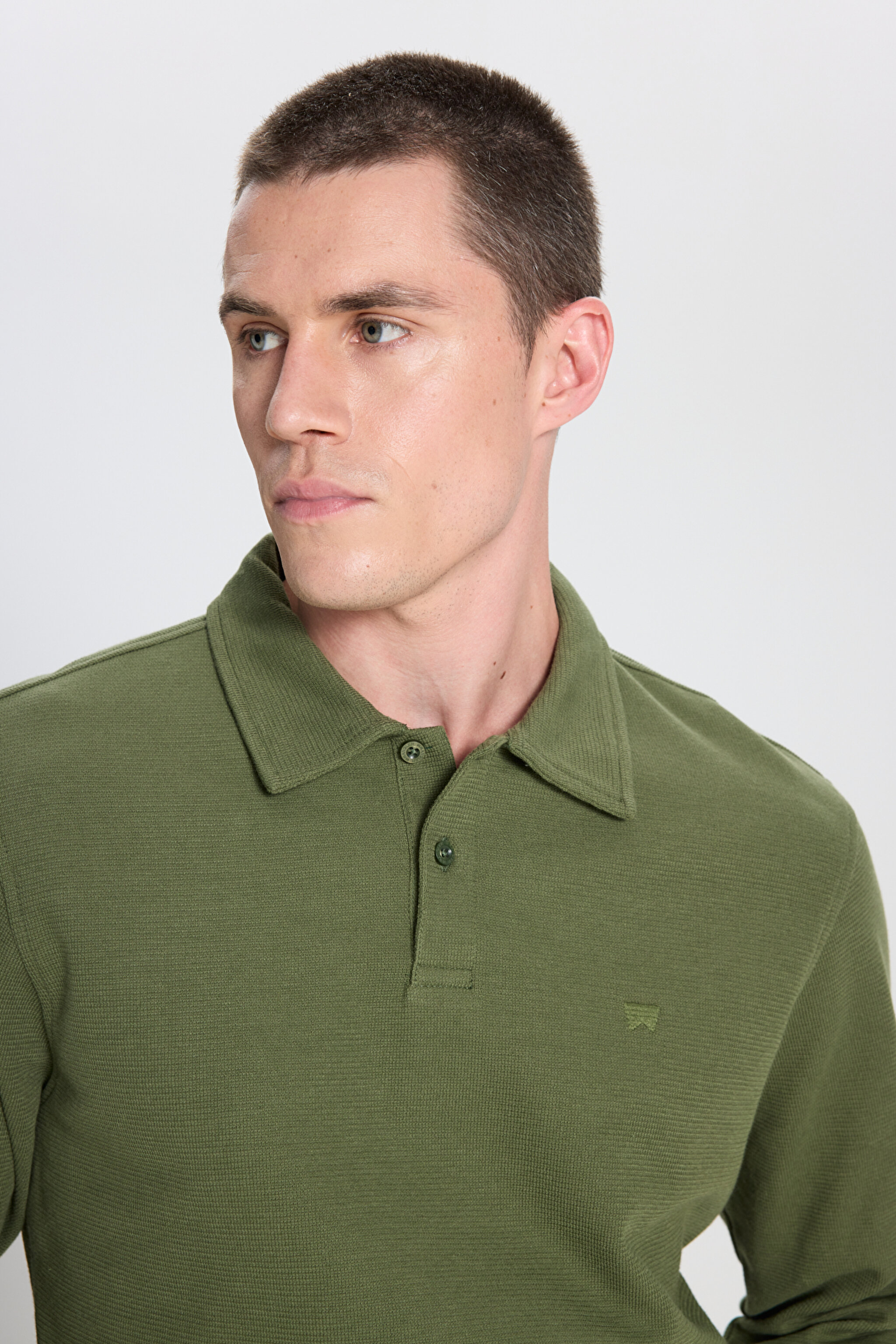 Regular Fit Normal Kesim Haki Polo Yaka Tişört - Olive-W242778308 (görsel 4)