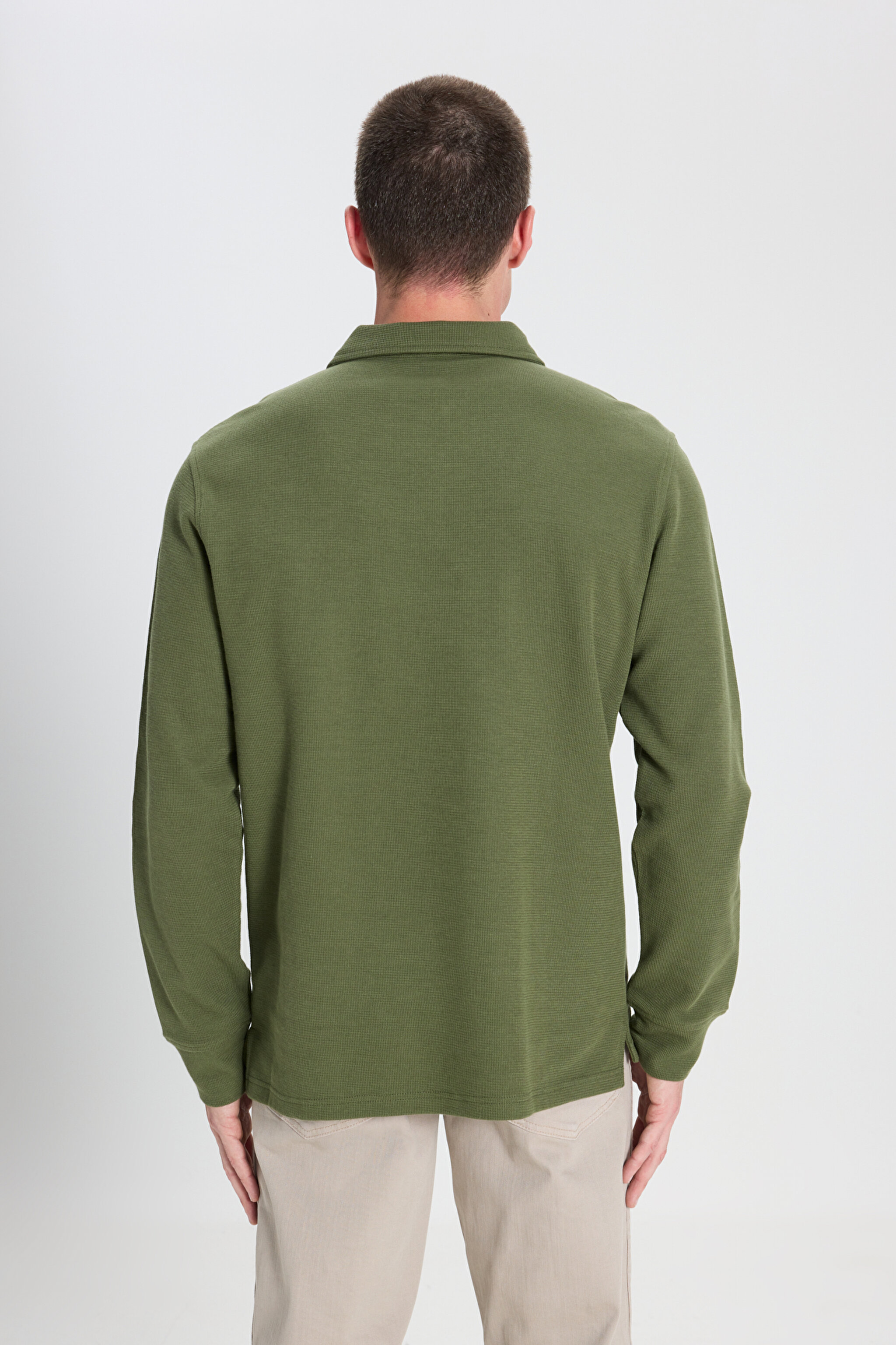 Regular Fit Normal Kesim Haki Polo Yaka Tişört - Olive-W242778308 (görsel 5)