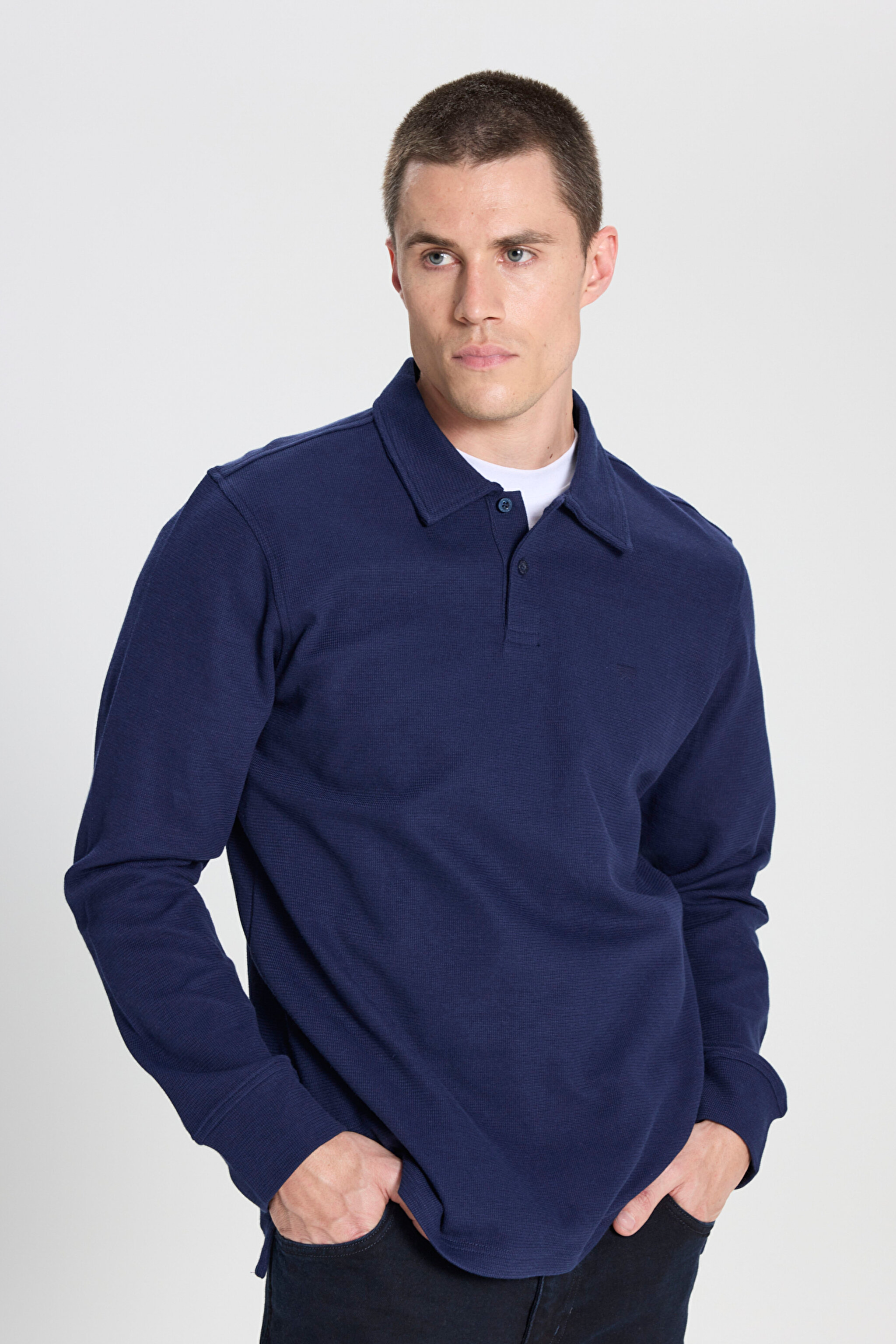 Regular Fit Normal Kesim Lacivert Polo Yaka Tişört - Navy-W242778410 (görsel 2)