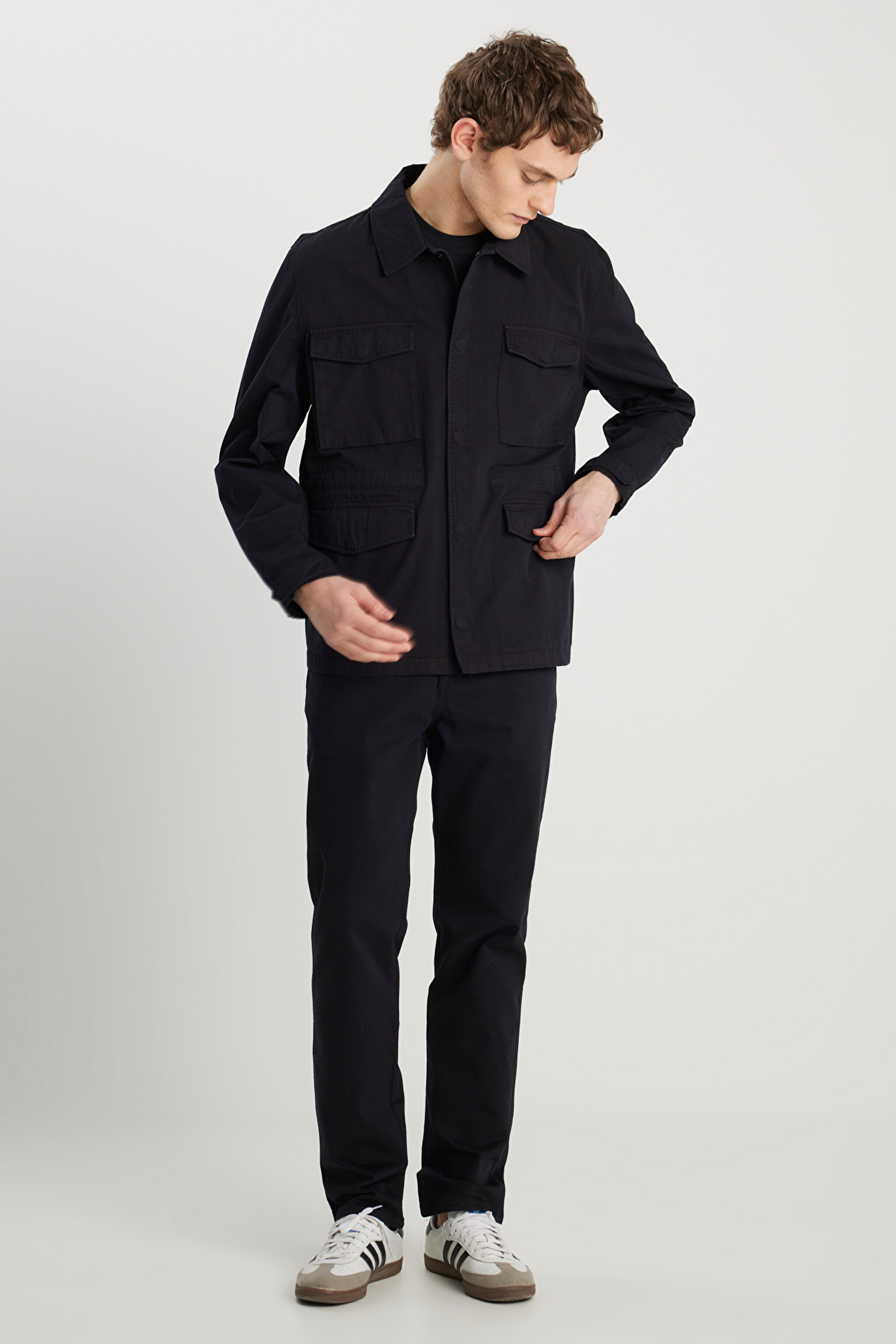 Regular Fit Normal Kesim %100 Pamuk Siyah Military Ceket - Black-W242780001 (görsel 3)