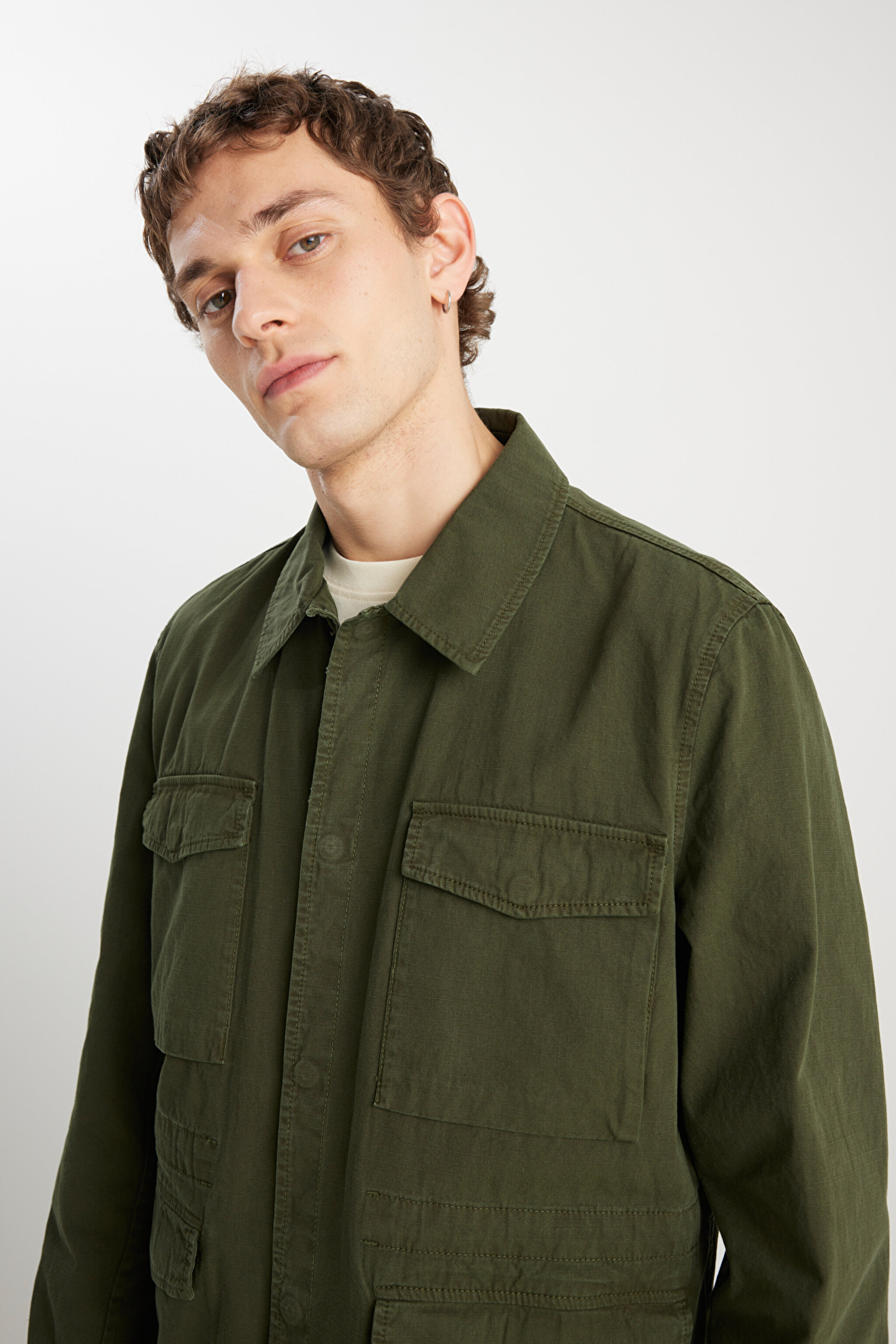 Regular Fit Normal Kesim %100 Pamuk Haki Military Ceket - Khaki-W242780801 (görsel 4)
