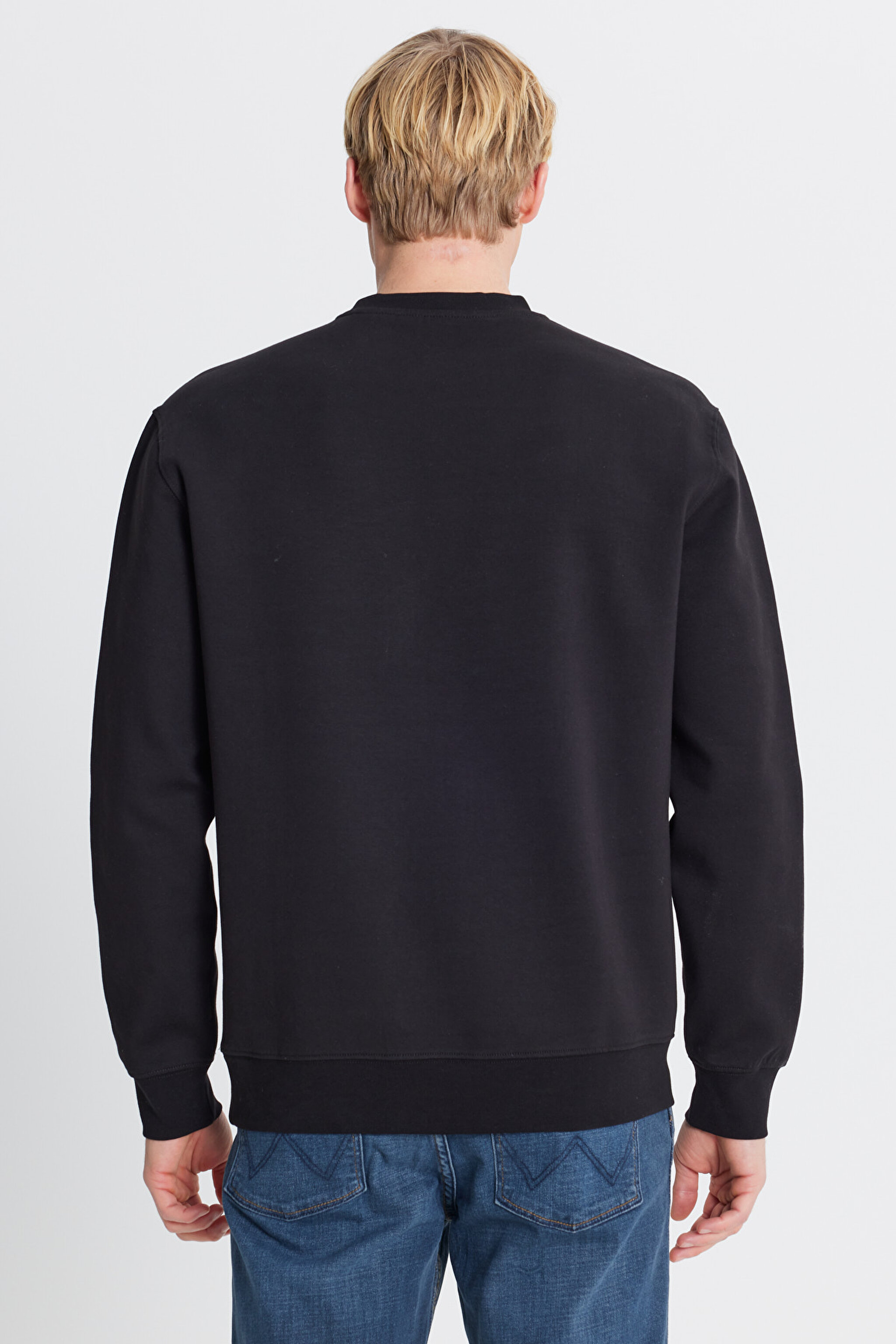 Regular Fit Normal Kesim Bisiklet Yaka Pamuklu Siyah  Sweatshirt - Black-W242792001 (görsel 5)