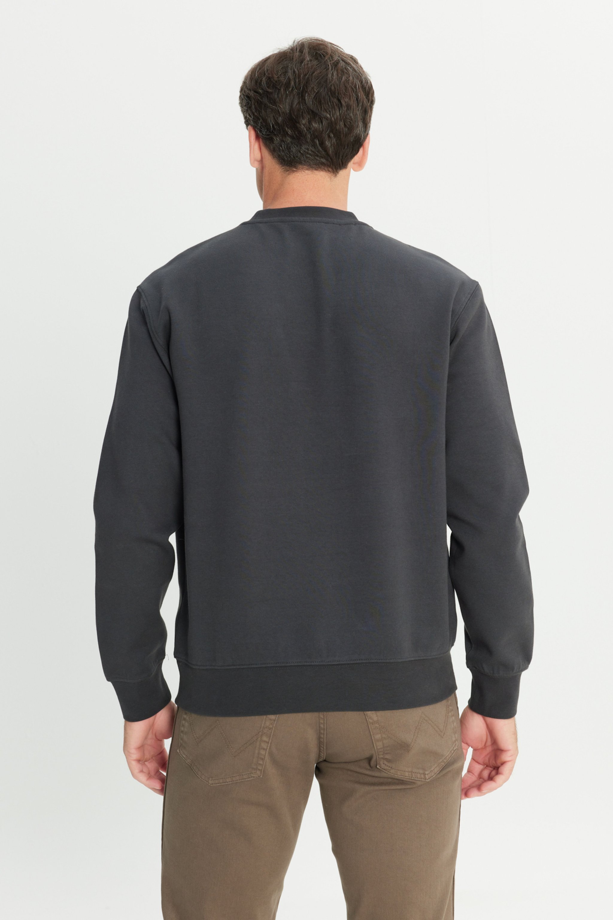 Regular Fit Normal Kesim Bisiklet Yaka Antrasit Sweatshirt - Faded Black-W24279233W (görsel 6)