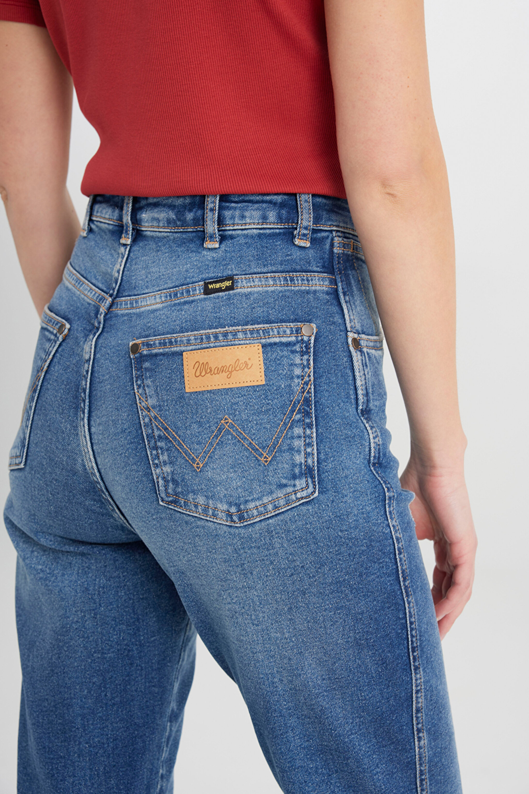 Mom Fit Yüksek Bel Dar Paça Esnek Jean Kot Pantolon - Mid Blue-W246009XT (görsel 4)