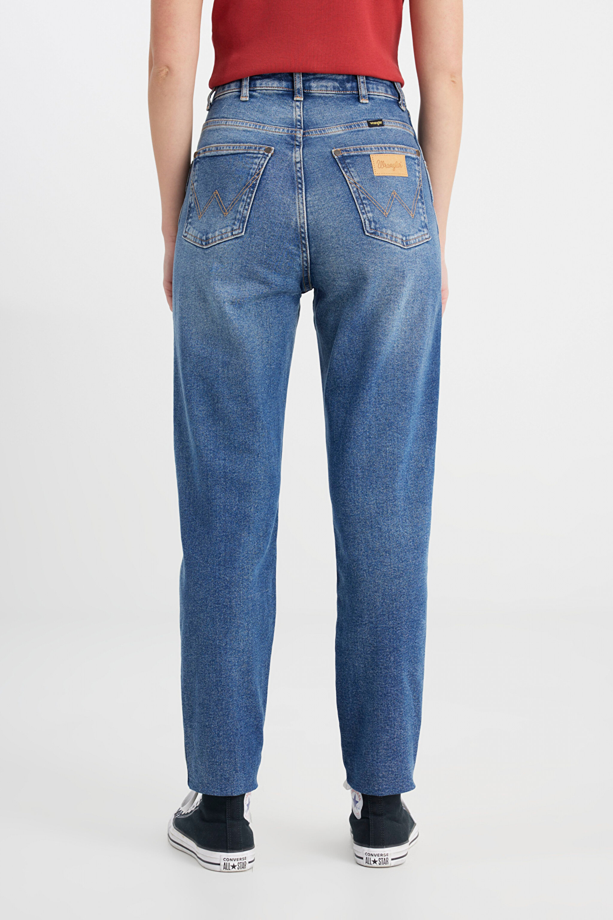 Mom Fit Yüksek Bel Dar Paça Esnek Jean Kot Pantolon - Mid Blue-W246009XT (görsel 6)