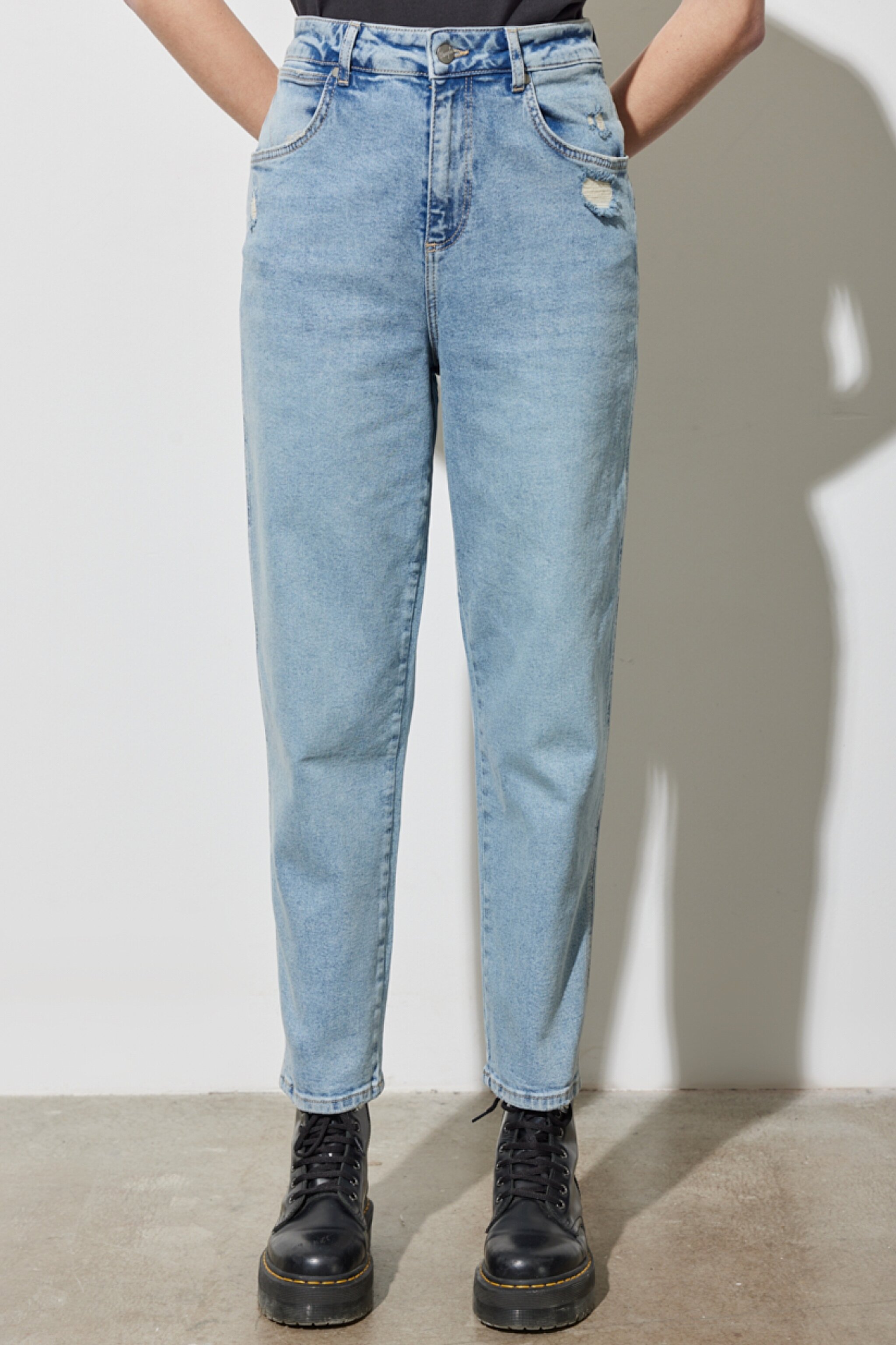 Mom Fit Yüksek Bel Dar Paça Mavi Esnek Jean Kot Pantolon