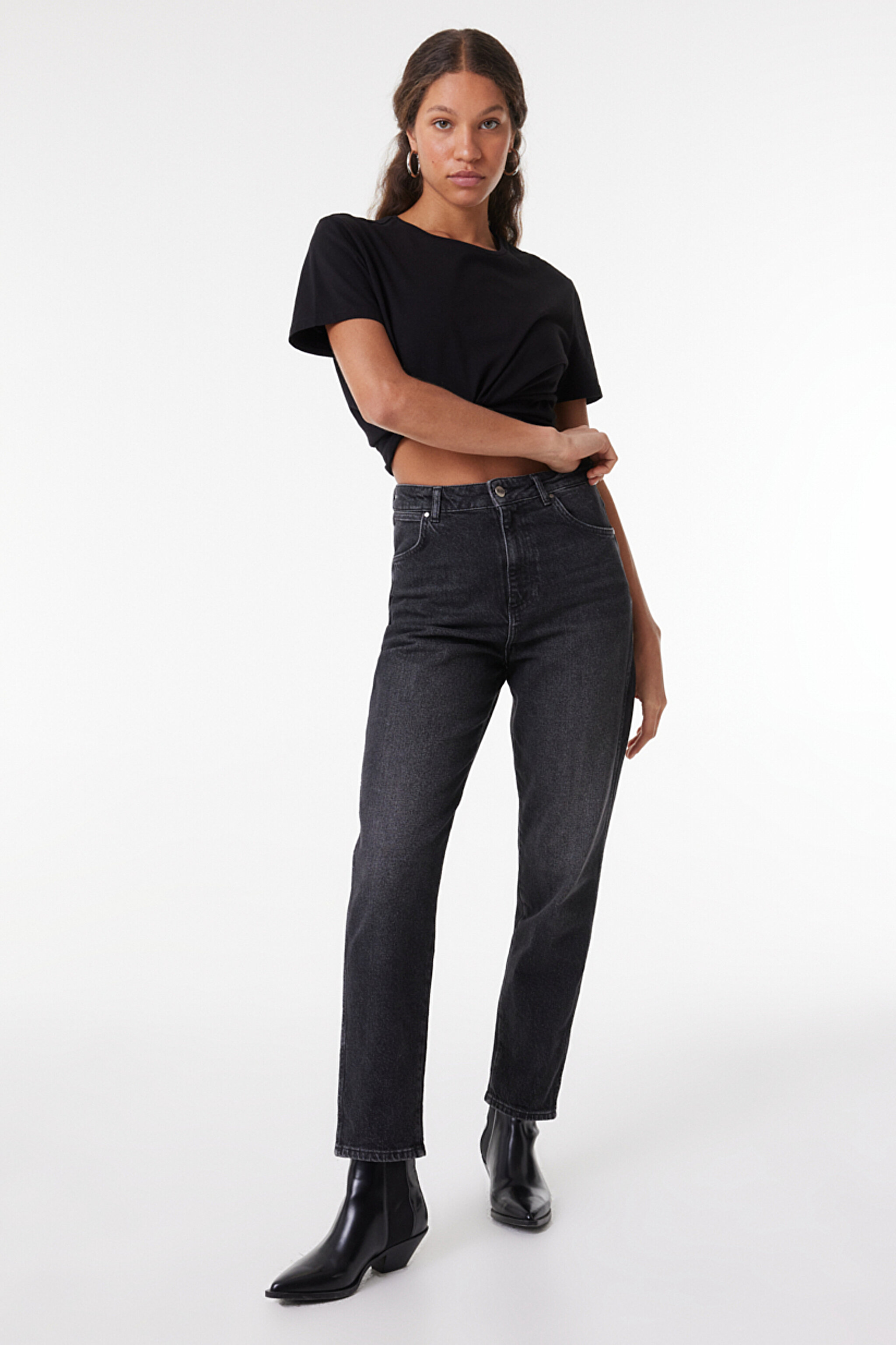 Mom Slim Fit Dar Kesim Yüksek Bel Dar Paça Esnek Jean Kot Pantolon
