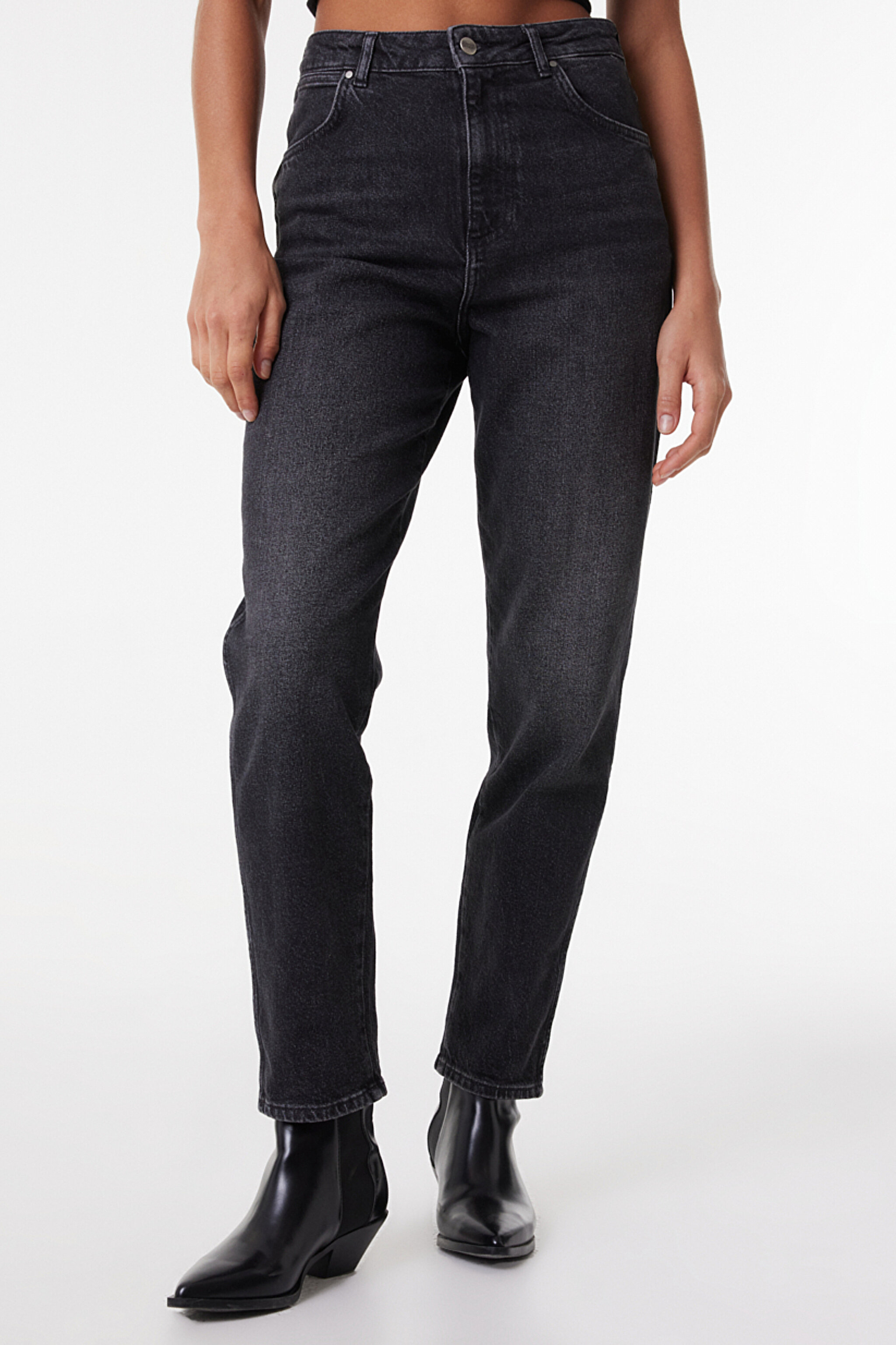 Mom Slim Fit Dar Kesim Yüksek Bel Dar Paça Esnek Jean Kot Pantolon - Stone-W24601758 (görsel 3)