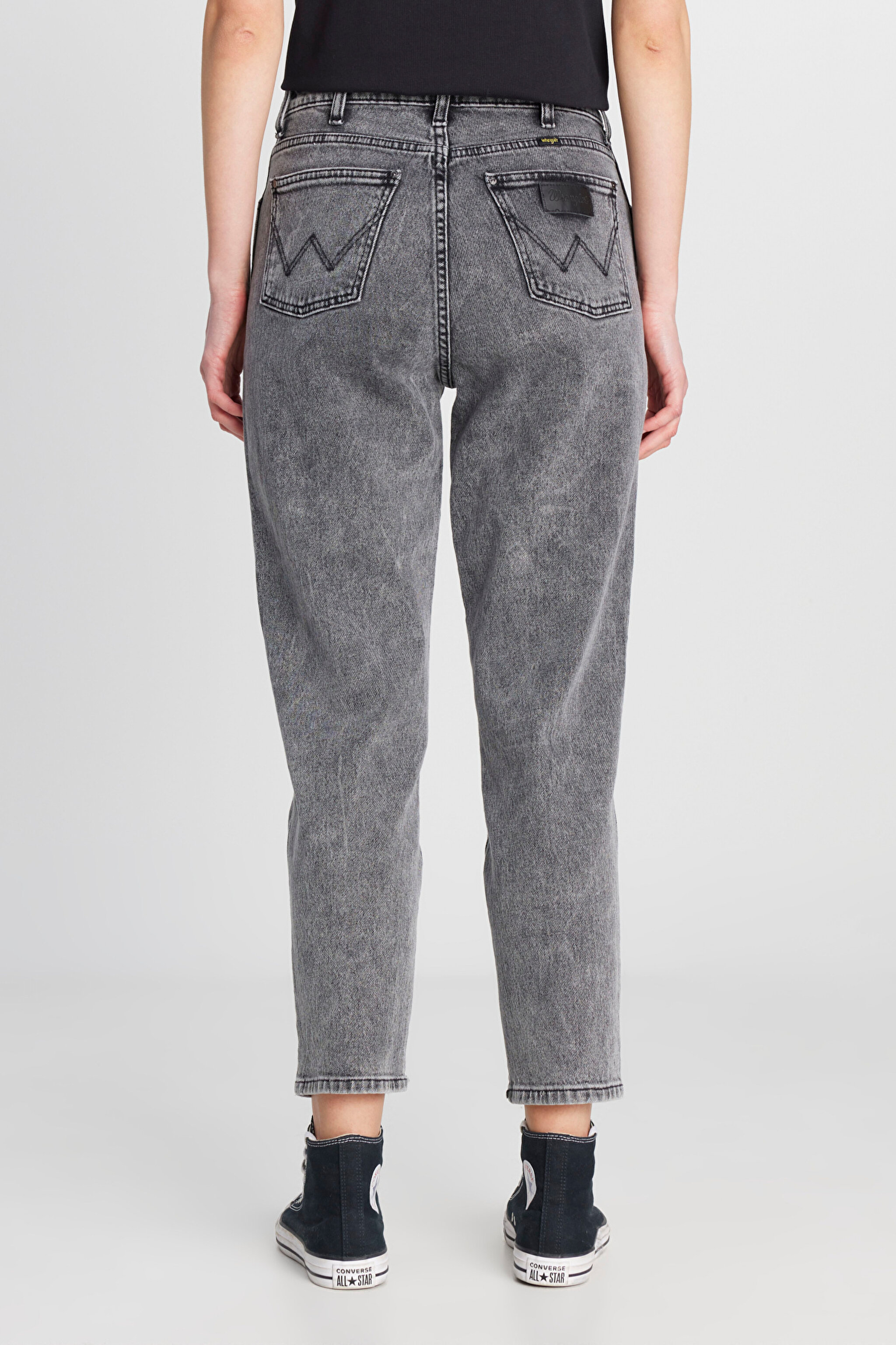 Mom Fit Yüksek Bel Dar Paça Açık Gri Pamuklu Esnek Jean Denim Pantolon - Moon Grey-W246034E20 (görsel 5)
