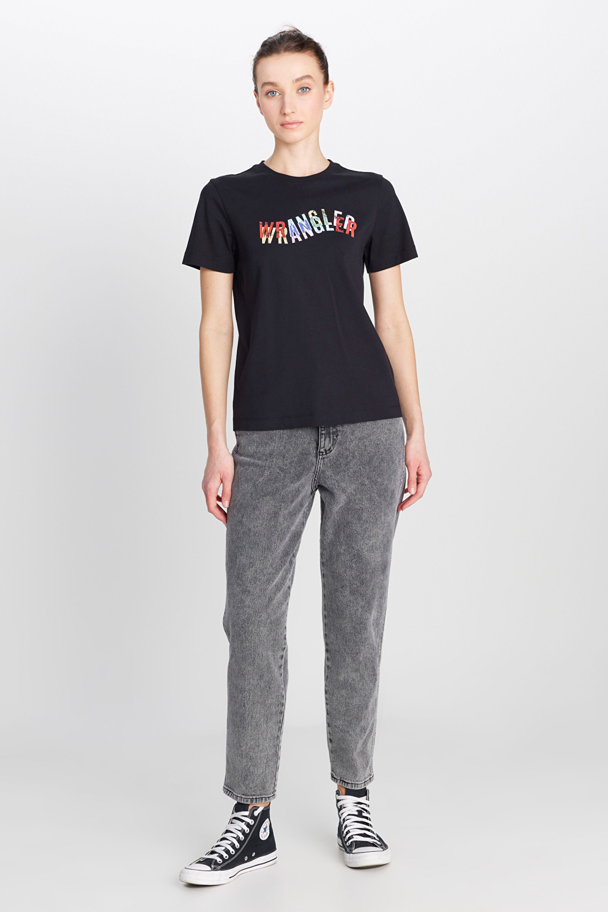 %100 Pamuk Regular Fit Normal Kesim Bisiklet Yaka Siyah Tişört - Black-W2510174001 (görsel 3)