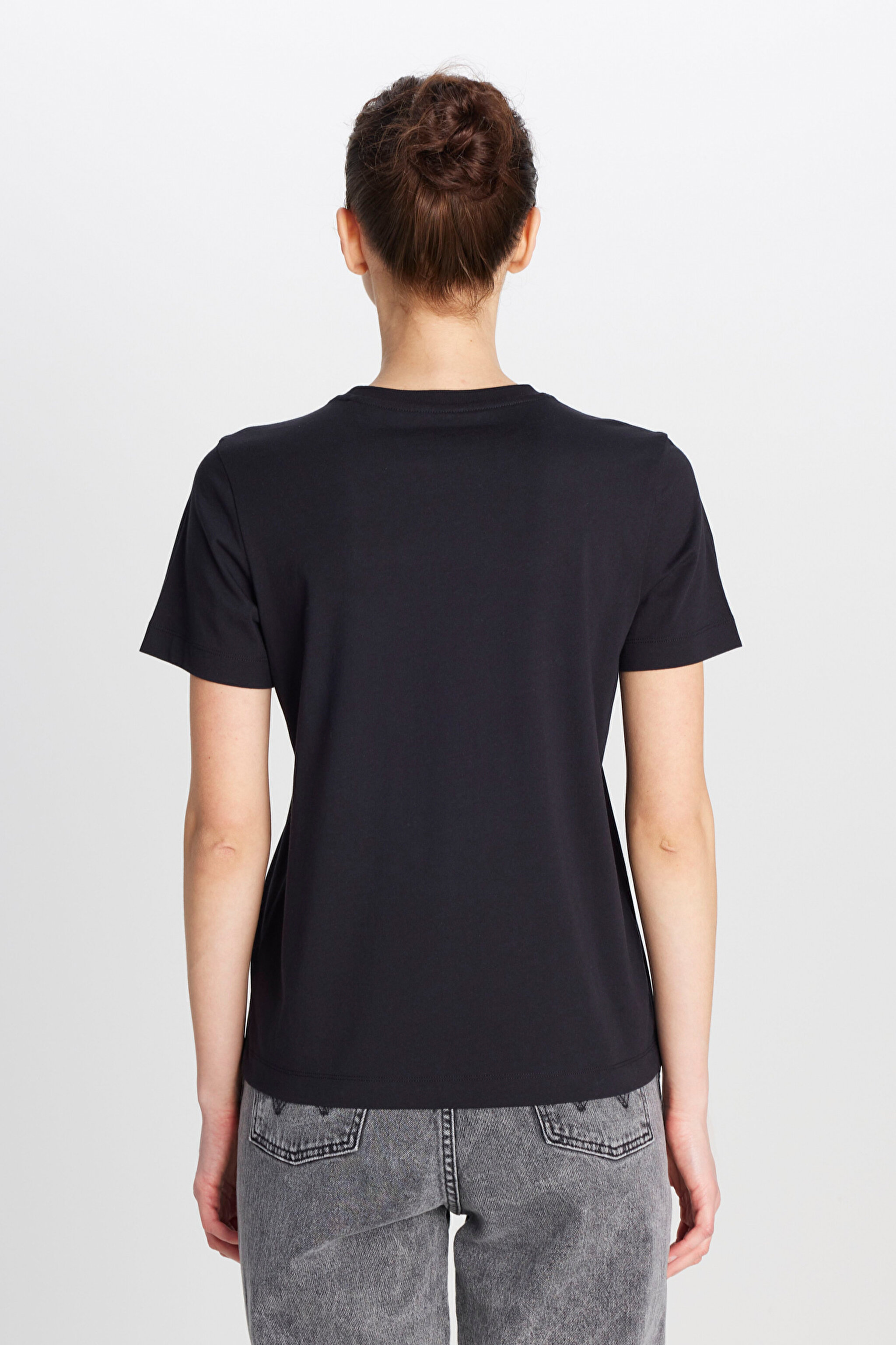 %100 Pamuk Regular Fit Normal Kesim Bisiklet Yaka Siyah Tişört - Black-W2510174001 (görsel 5)