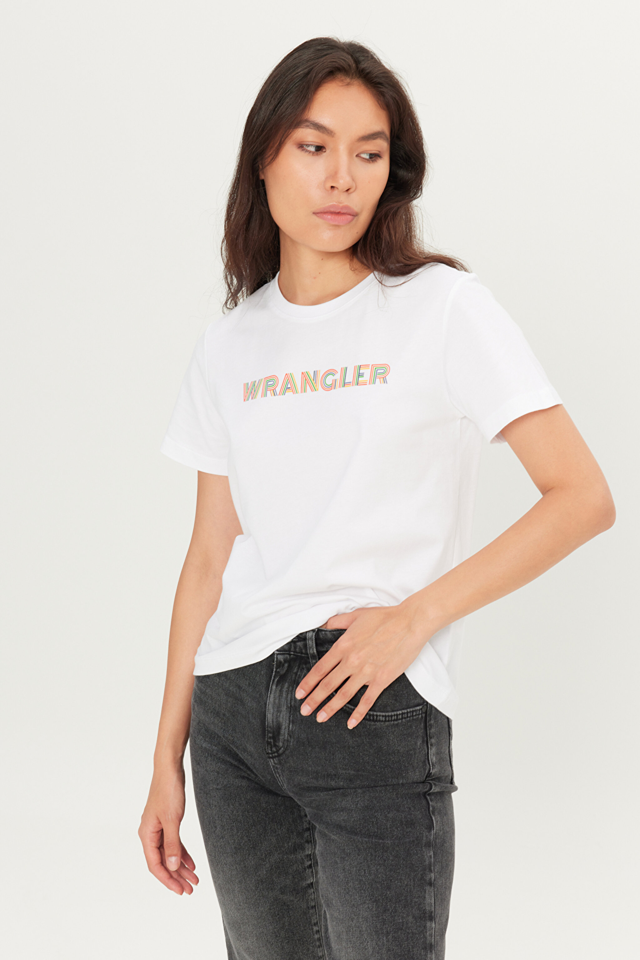 %100 Pamuk Regular Fit Normal Kesim Bisiklet Yaka Ekru Tişört - Off White-W2510176102 (görsel 2)