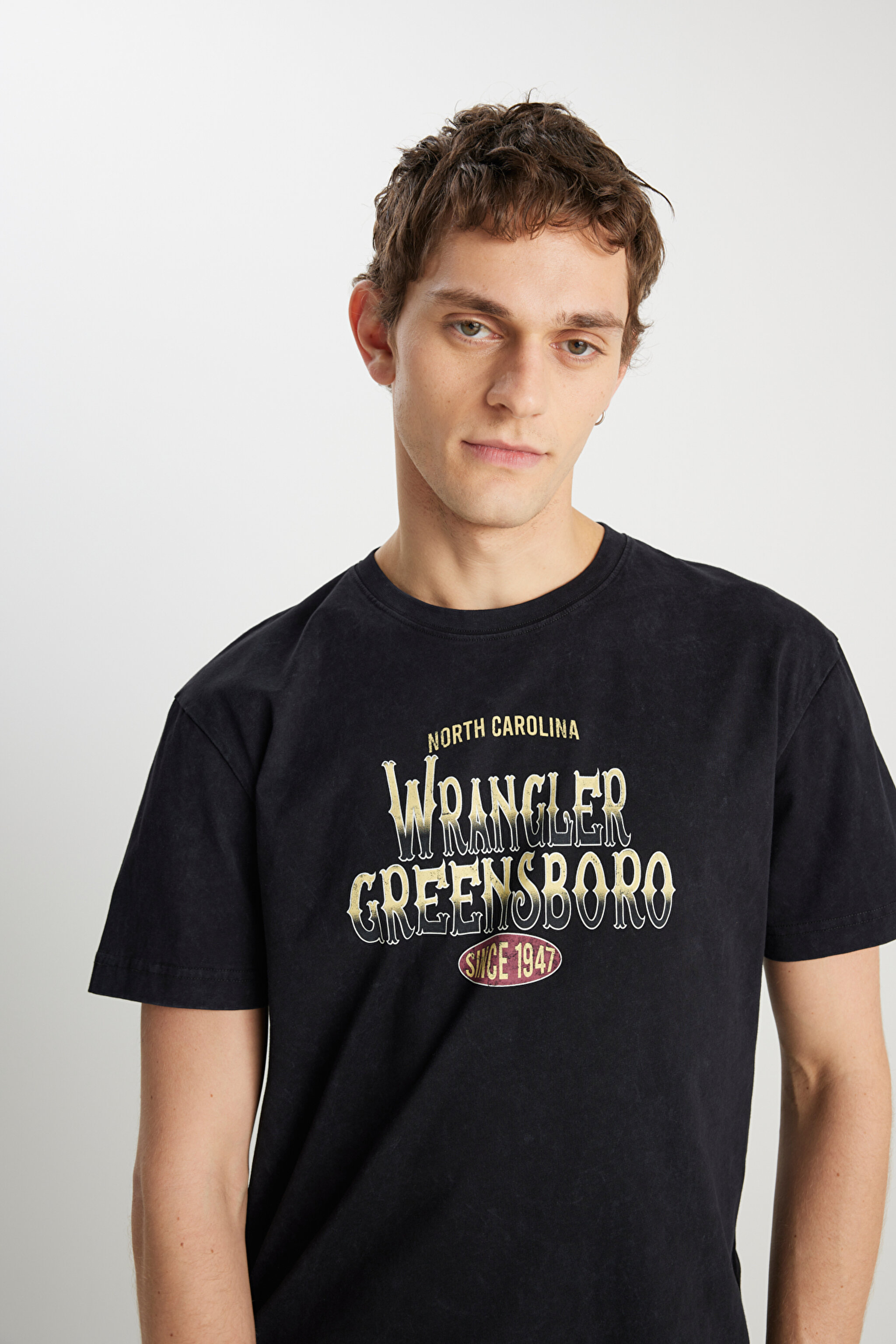 %100 Pamuk Relaxed Fit Geniş Kesim Big Logo Siyah Tişört - Black-W2510220001 (görsel 4)