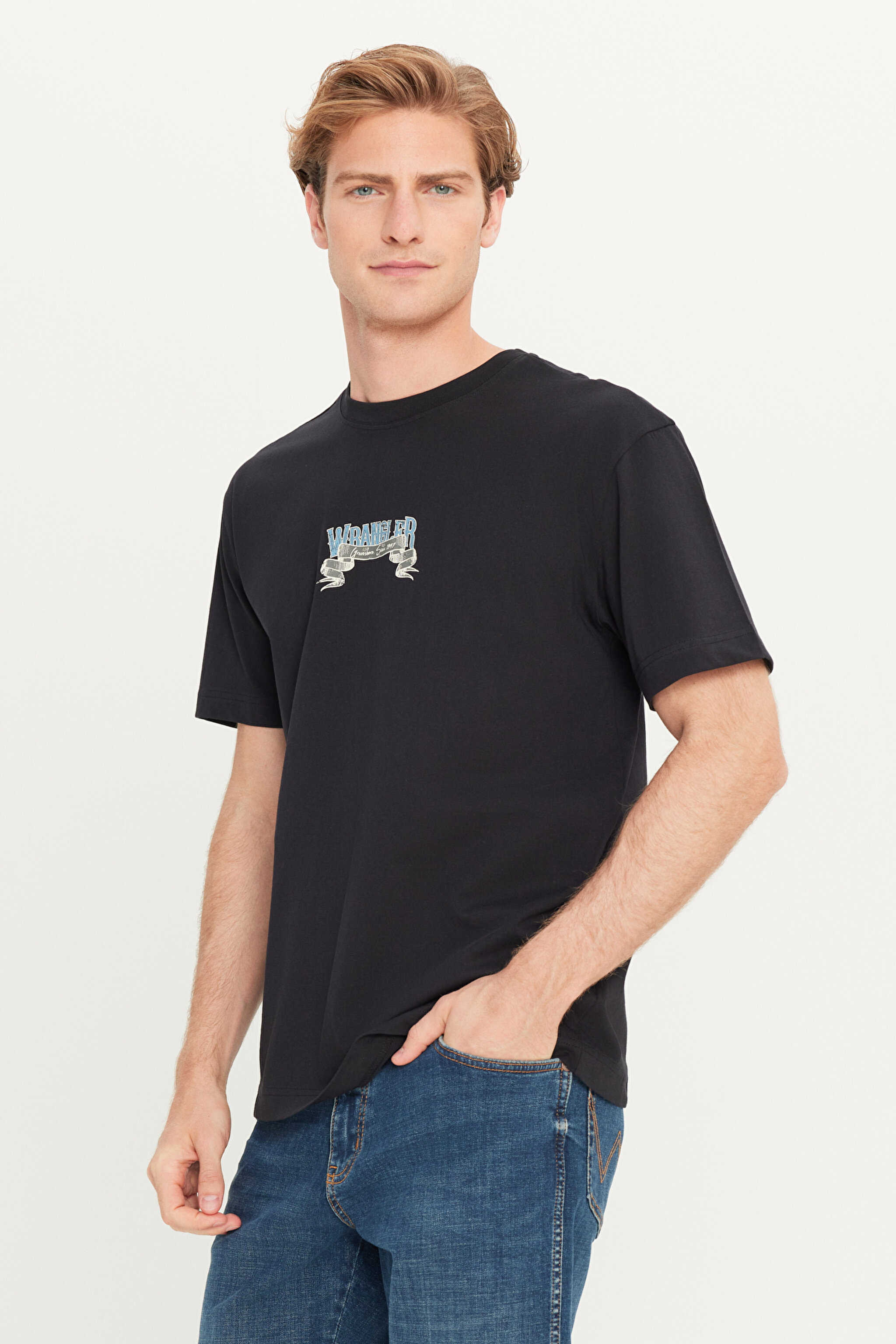 %100 Pamuk Relaxed Fit Geniş kesim Bisiklet Yaka Siyah Tişört - Black-W2510222001