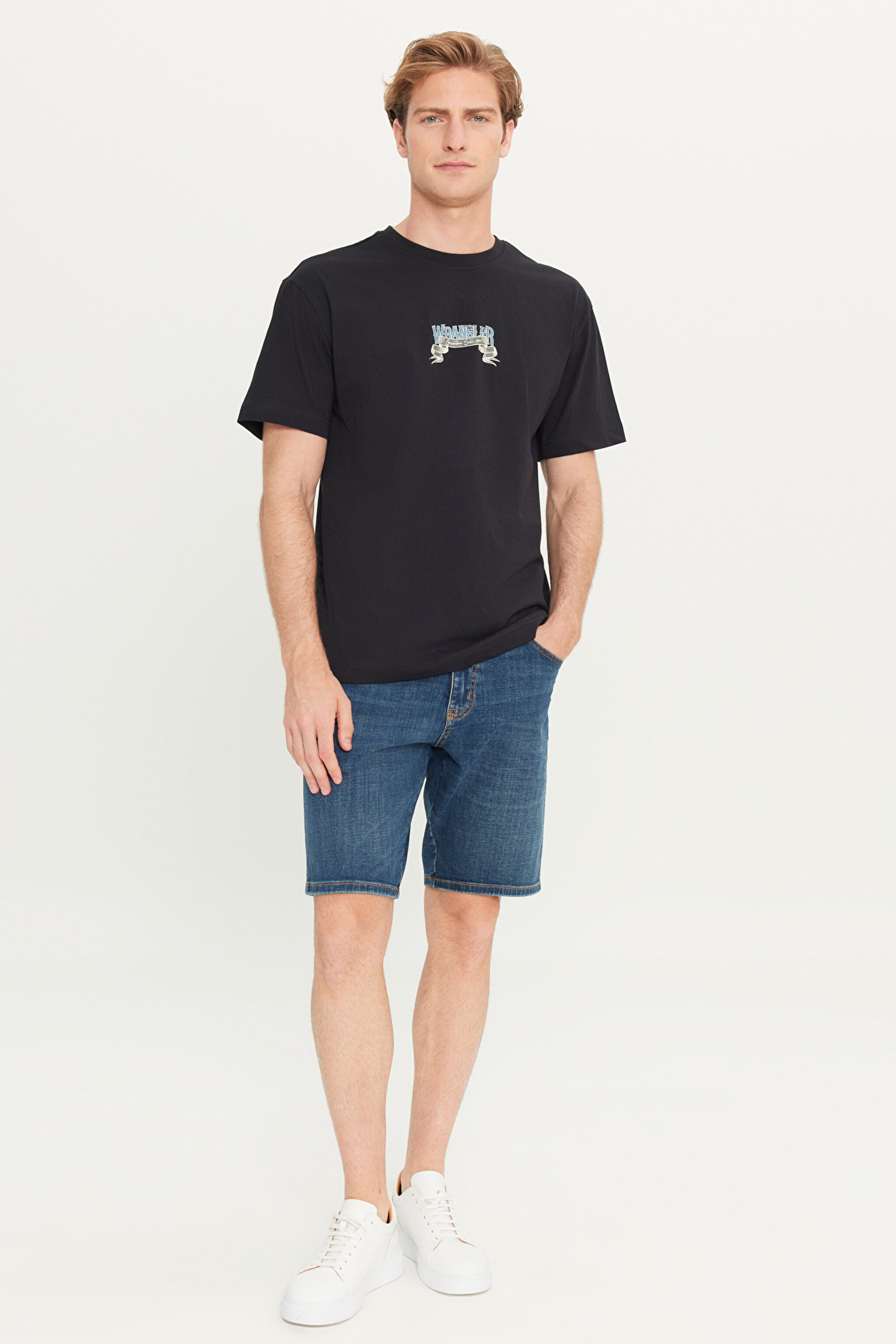 %100 Pamuk Relaxed Fit Geniş kesim Bisiklet Yaka Siyah Tişört - Black-W2510222001 (görsel 4)