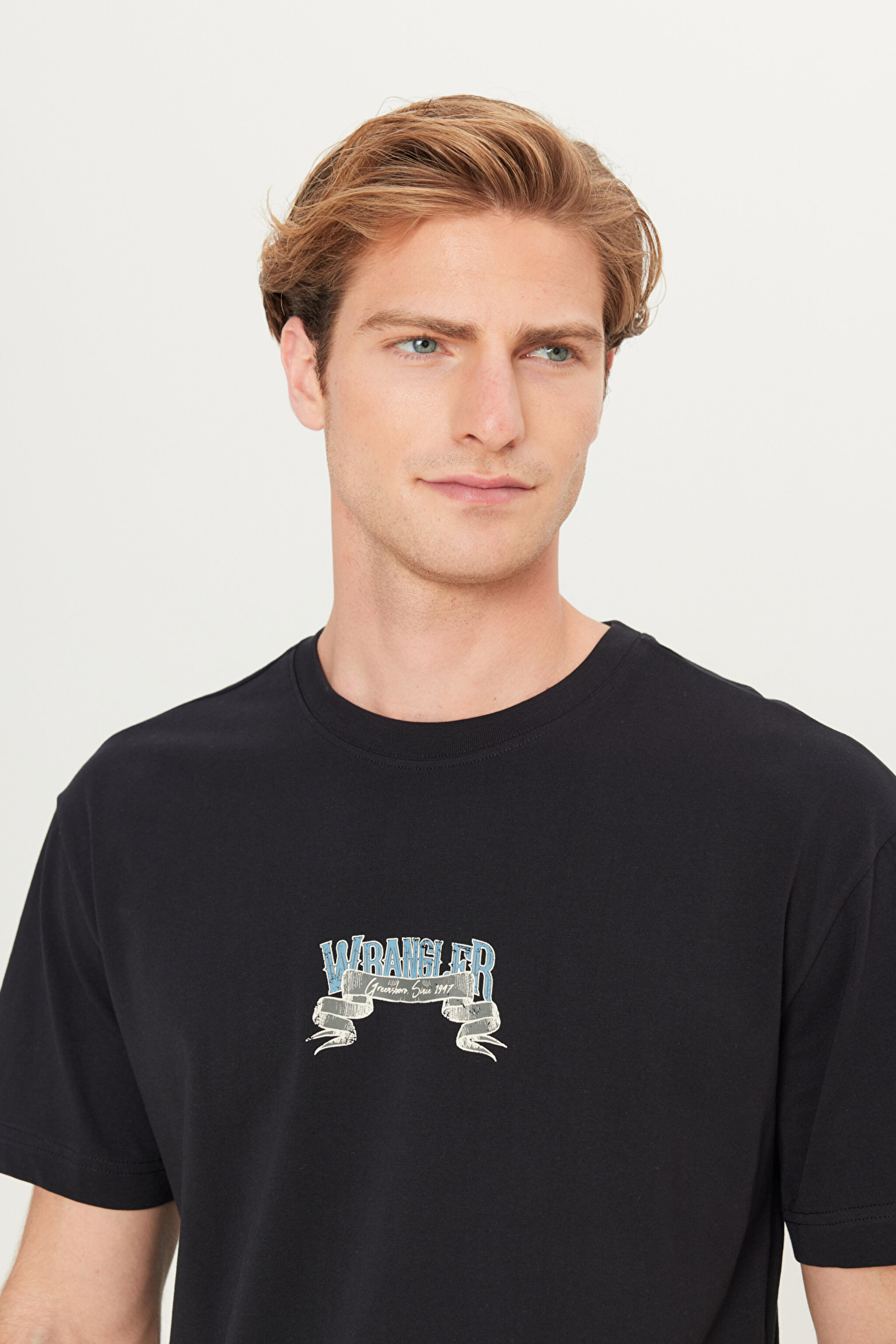 %100 Pamuk Relaxed Fit Geniş kesim Bisiklet Yaka Siyah Tişört - Black-W2510222001 (görsel 5)