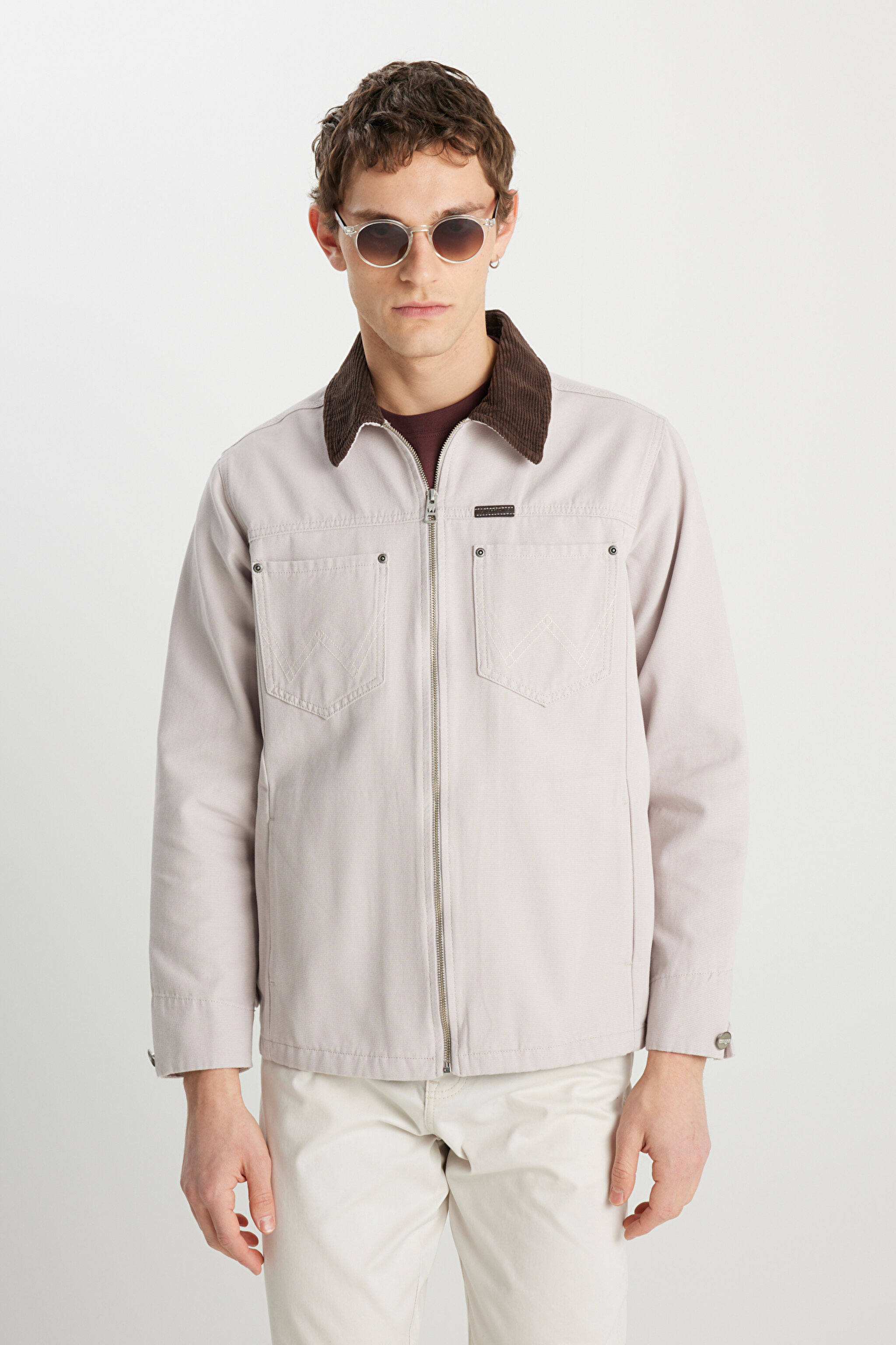 %100 Pamuk Regular Fit Normal Kesim Kadife Yaka Gri Ceket - Gray-W2510266035