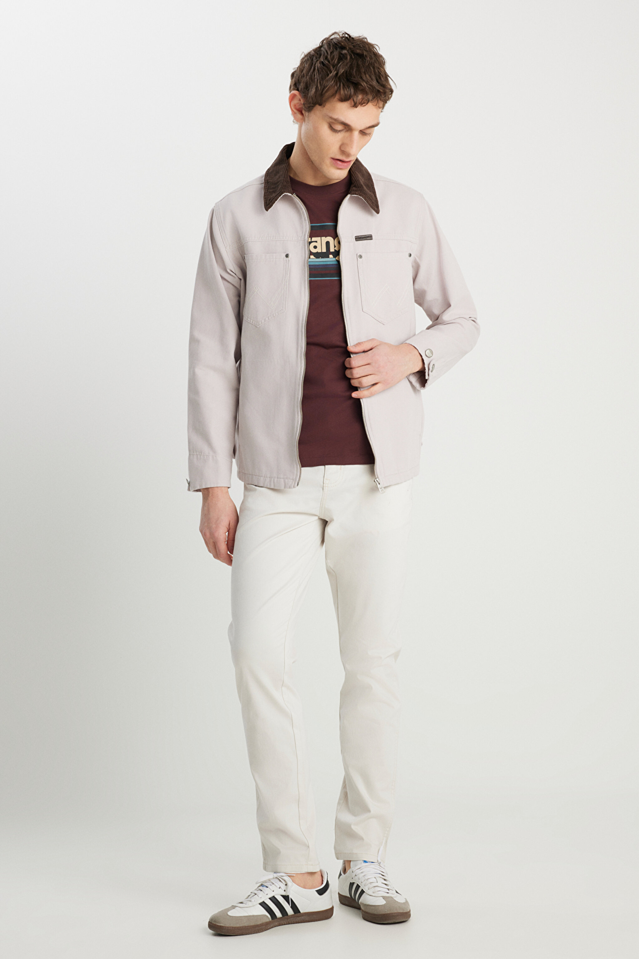 %100 Pamuk Regular Fit Normal Kesim Kadife Yaka Gri Ceket - Gray-W2510266035 (görsel 3)
