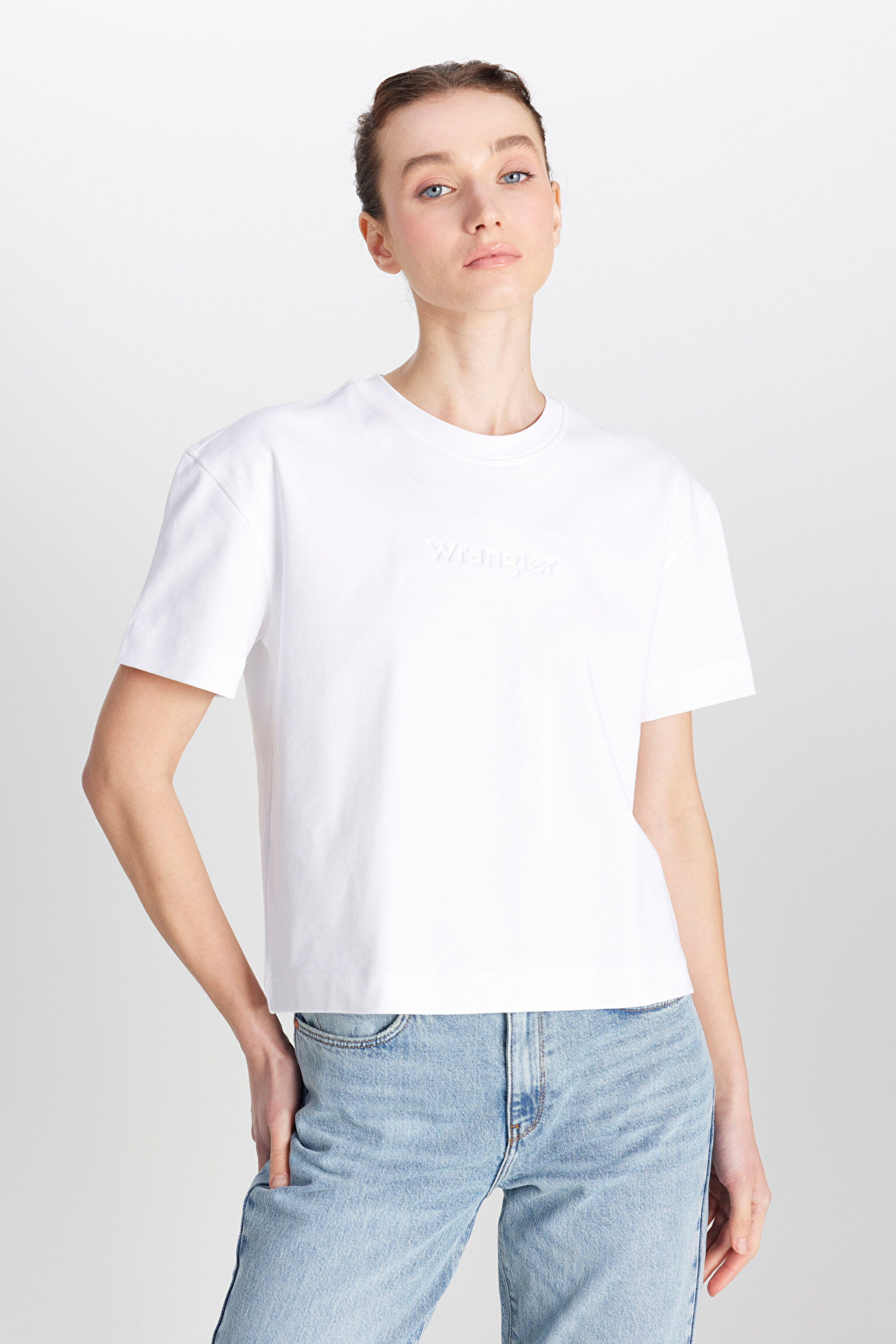 %100 Pamuk Relaxed Fit Geniş Kesim Bisiklet Yaka Ekru Tişört - Off White-W2510305102