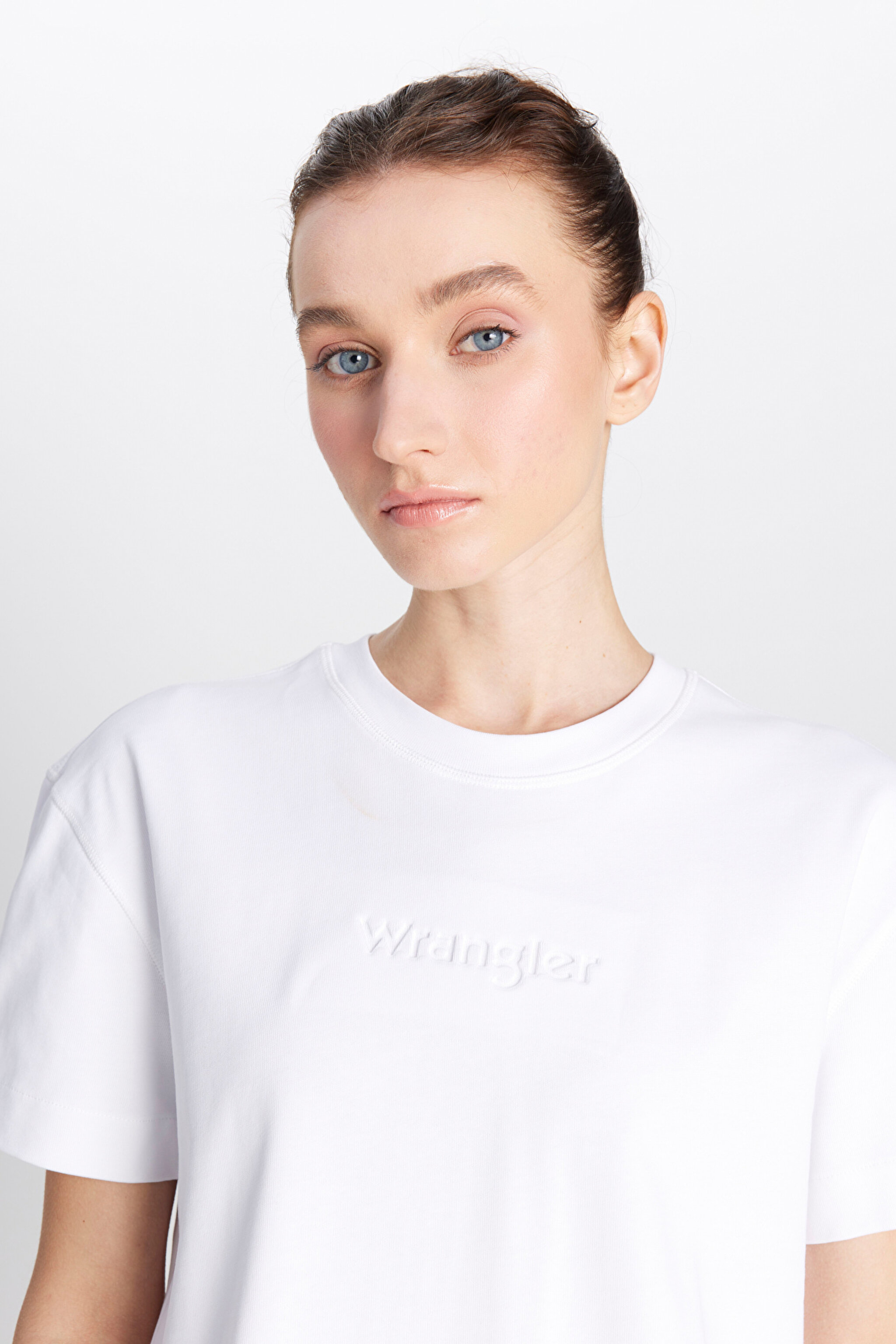 %100 Pamuk Relaxed Fit Geniş Kesim Bisiklet Yaka Ekru Tişört - Off White-W2510305102 (görsel 4)