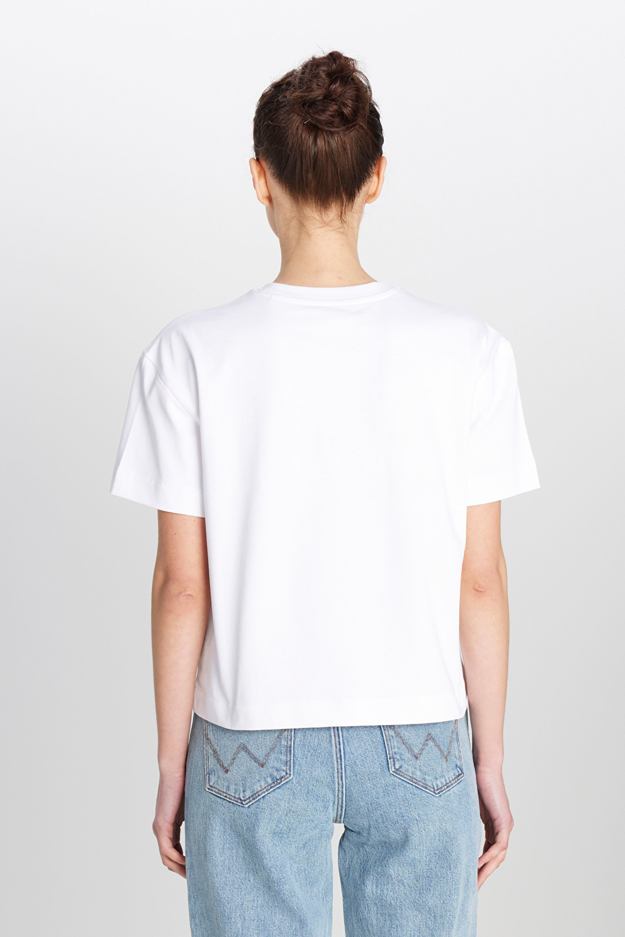 %100 Pamuk Relaxed Fit Geniş Kesim Bisiklet Yaka Ekru Tişört - Off White-W2510305102 (görsel 5)