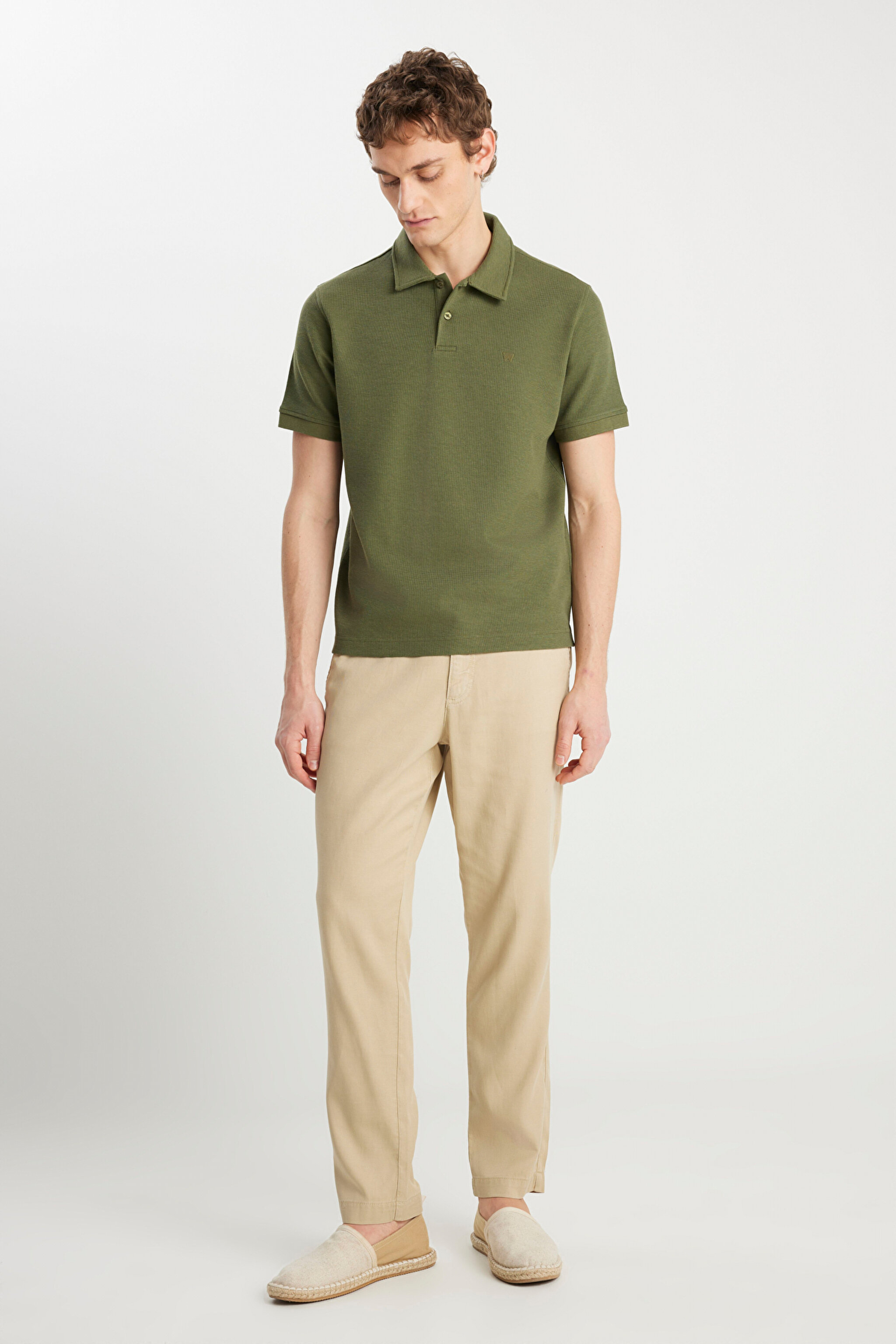 Regular Fit Normal Kesim Lastikli Bel Açık Yeşil Chino Pantolon