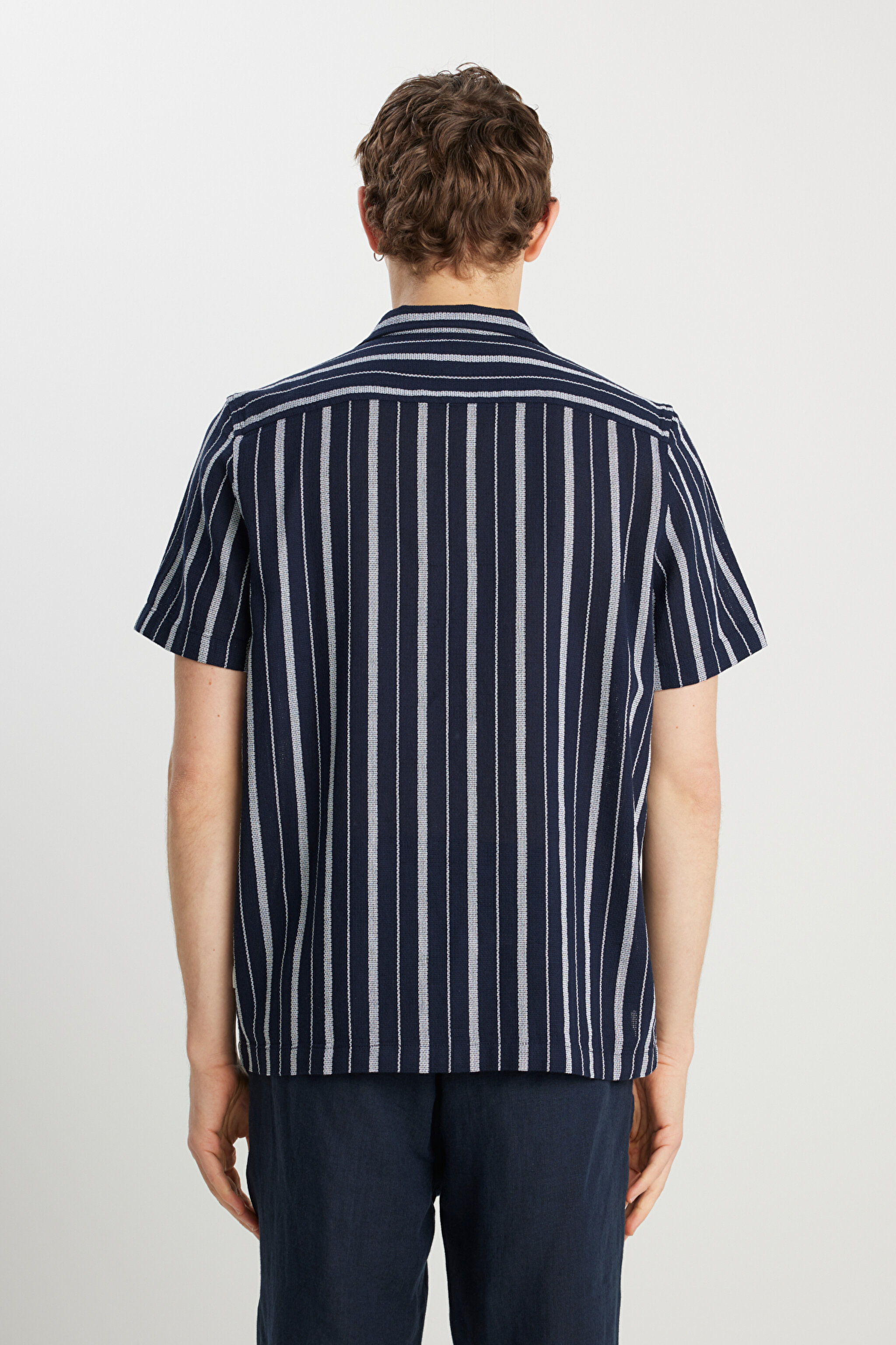 %100 Pamuk Relaxed Fit Geniş Kesim Lacivert Gömlek - Navy-W2510452410 (görsel 6)