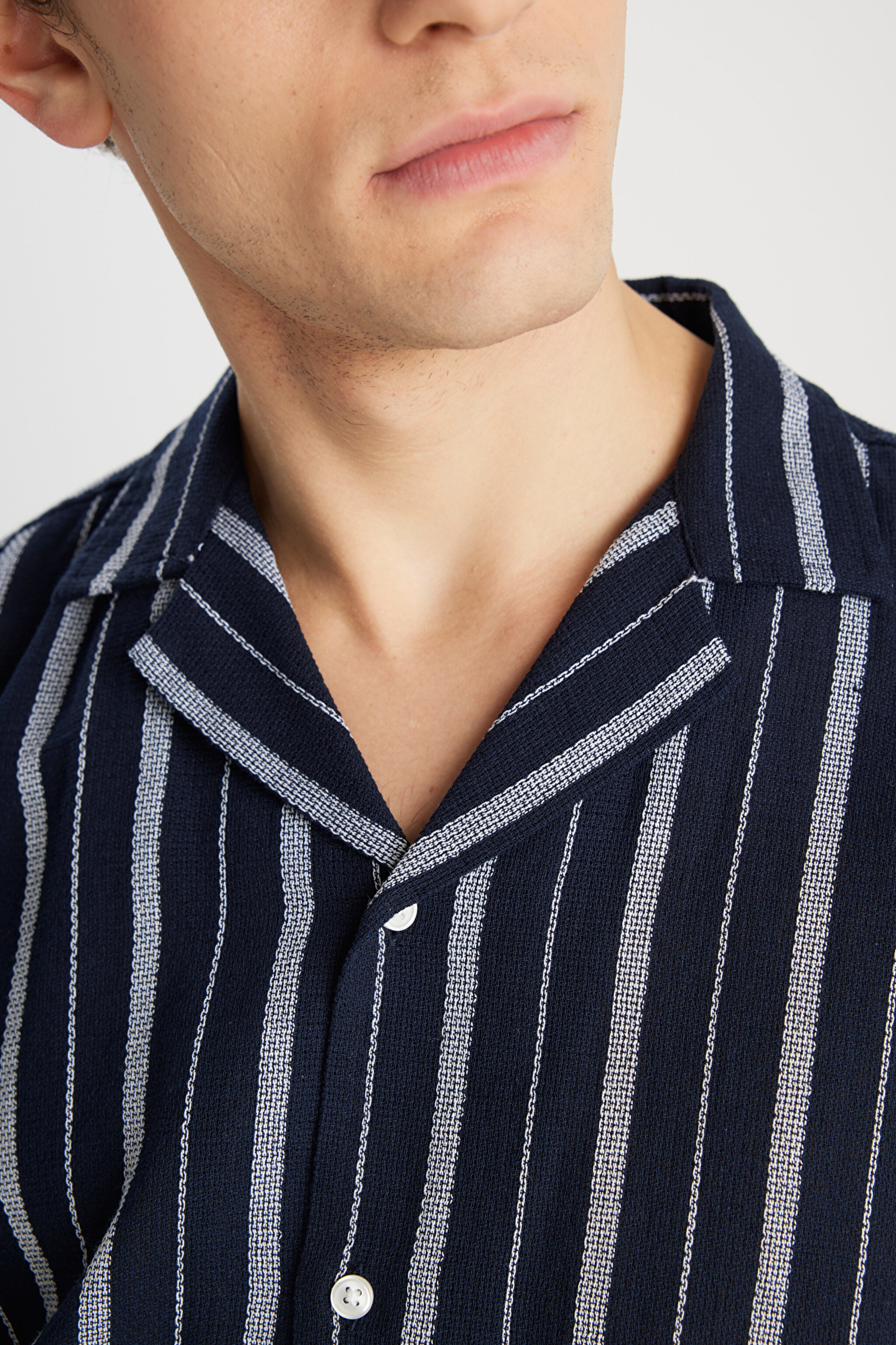 %100 Pamuk Relaxed Fit Geniş Kesim Lacivert Gömlek - Navy-W2510452410 (görsel 7)