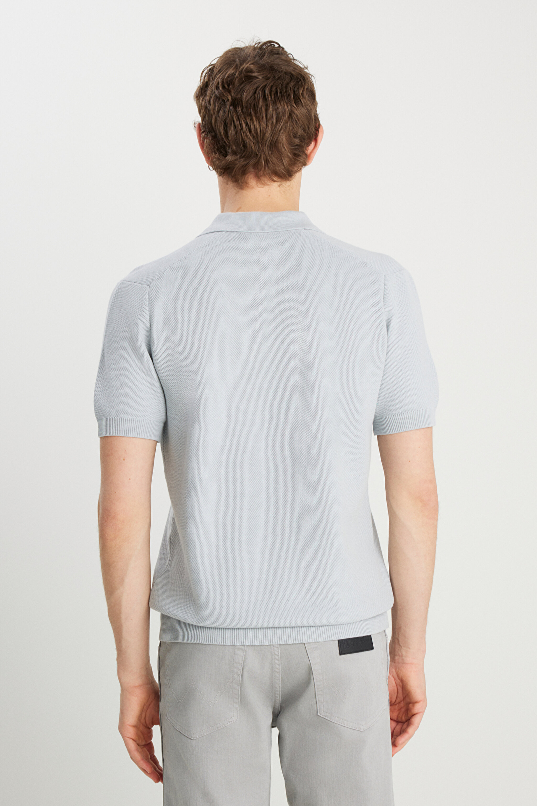 Relaxed Fit Geniş Kesim Açık Gri Polo Yaka Tişört - Light Gray-W2510455032 (görsel 5)