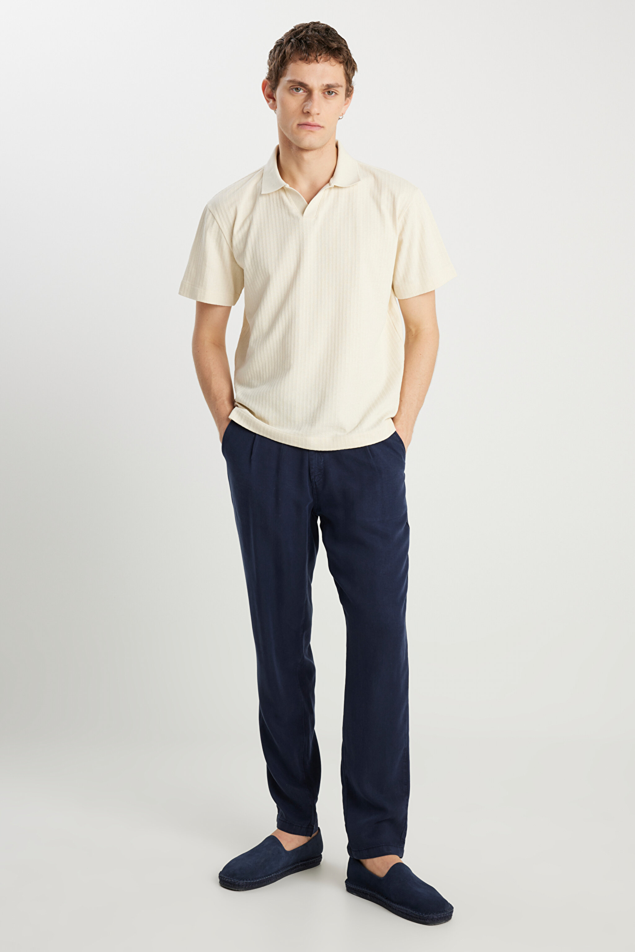 Relaxed Fit Geniş Kesim Açık Sarı Polo Yaka Tişört - LightYellow-W2510464813 (görsel 3)
