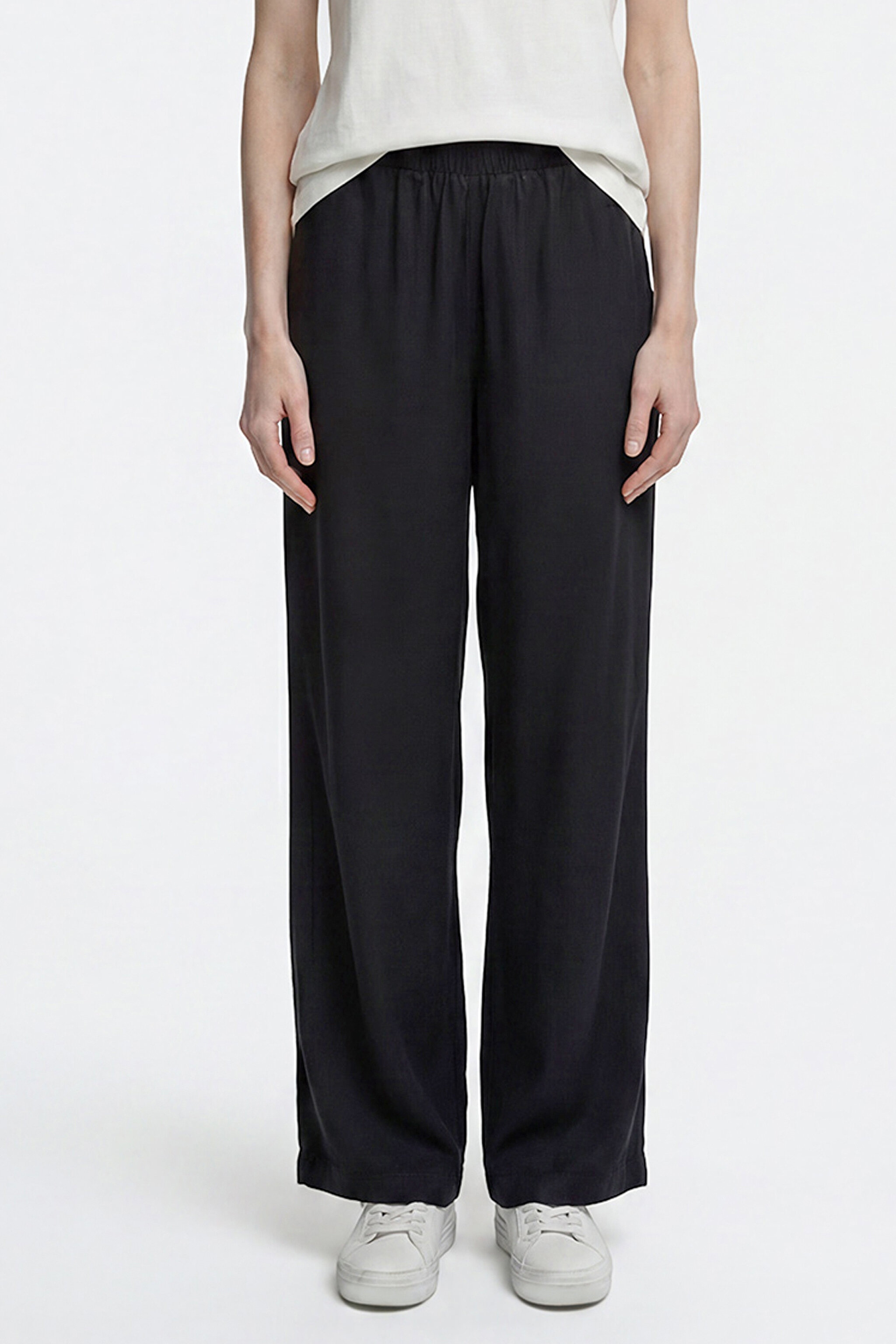 Relaxed Fit Yüksek Bel Geniş Paça Yumuşak Dokulu Siyah Pantolon - Black-W2510473001 (görsel 4)