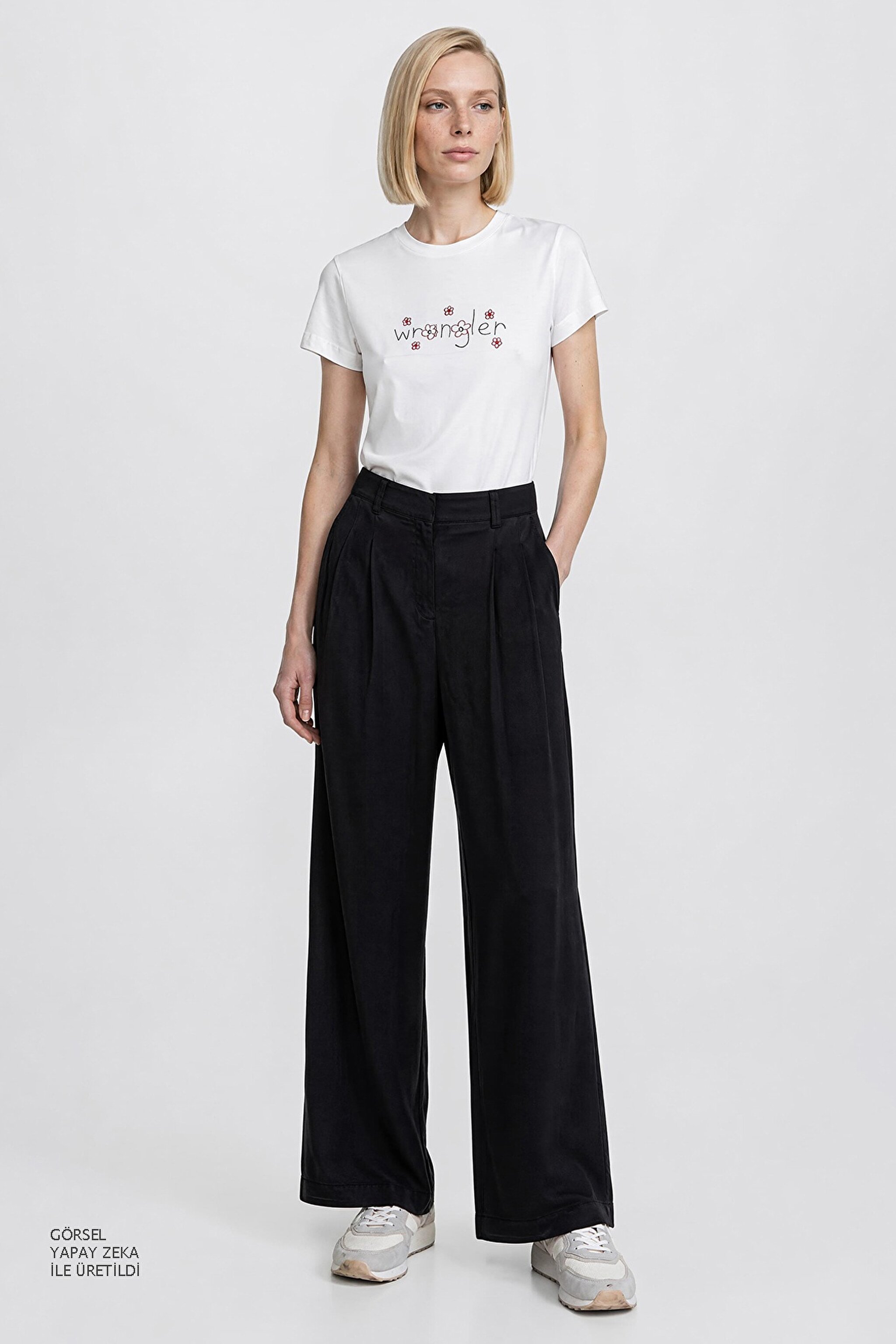 Relaxed Fit Yüksek Bel Geniş Paça Yumuşak Dokulu Siyah Pantolon - Black-W2510473001 (görsel 2)