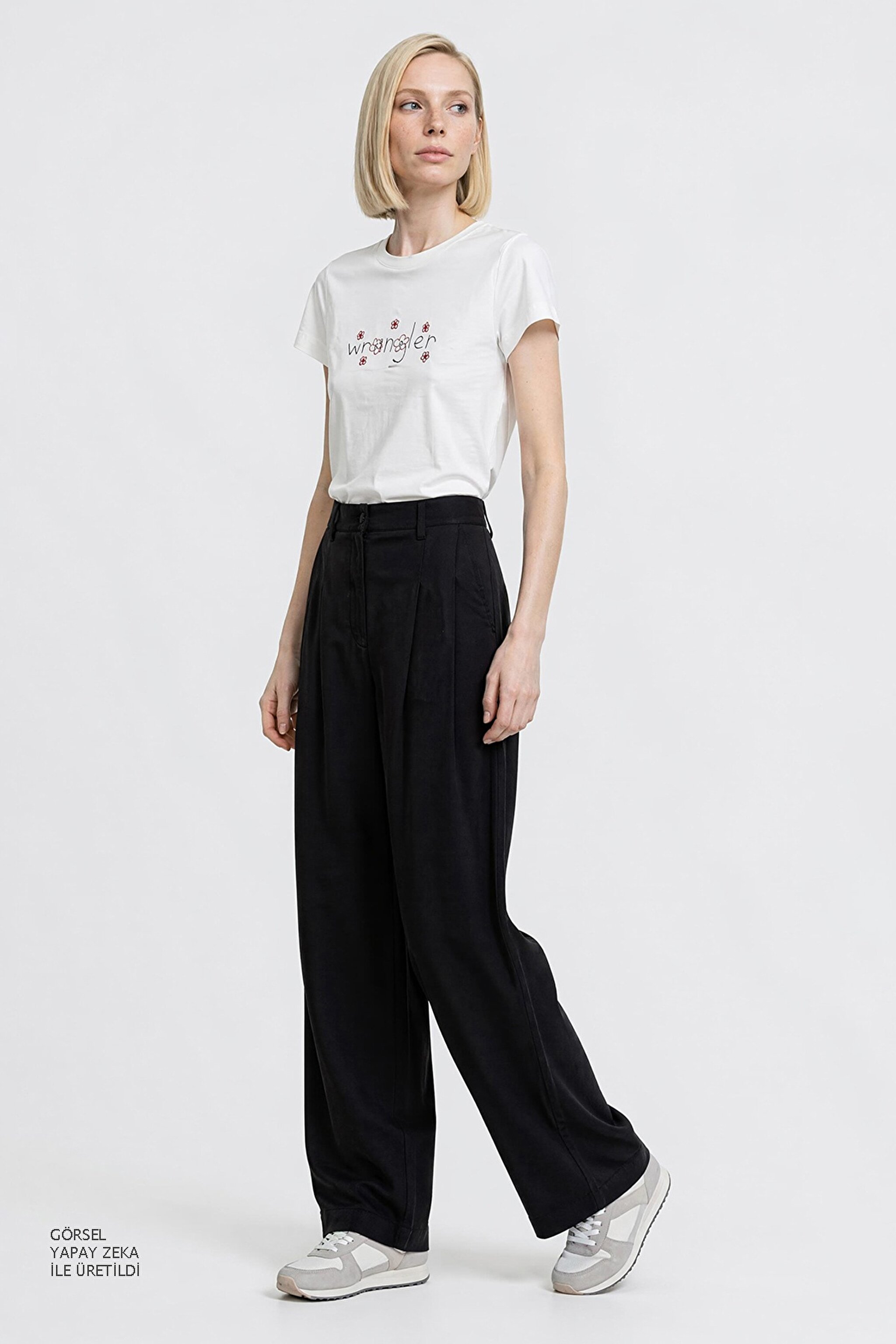 Relaxed Fit Yüksek Bel Geniş Paça Yumuşak Dokulu Siyah Pantolon - Black-W2510473001 (görsel 3)