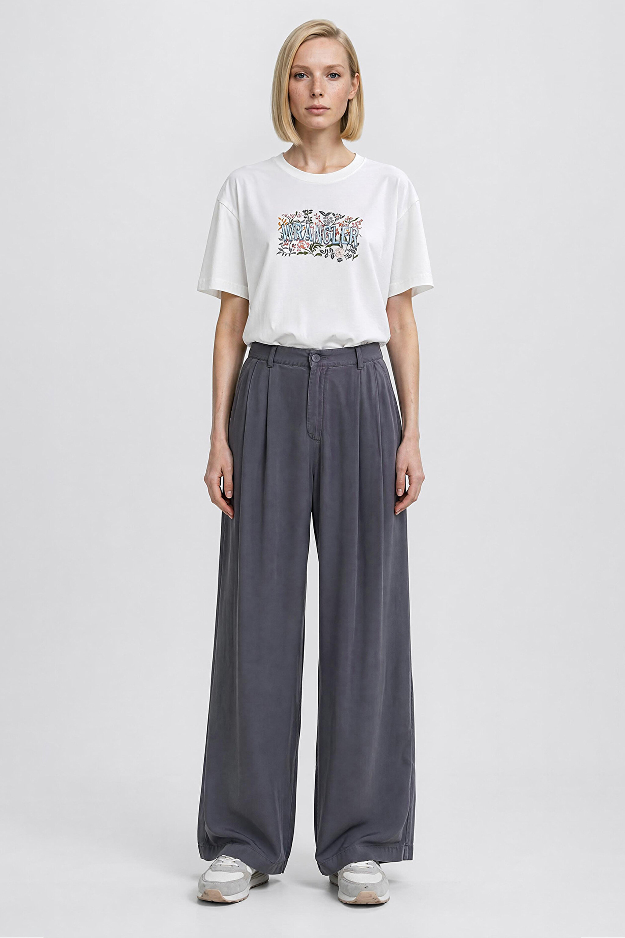 Relaxed Fit Yüksek Bel Geniş Paça Yumuşak Dokulu Siyah Pantolon - Gray-W2510473035