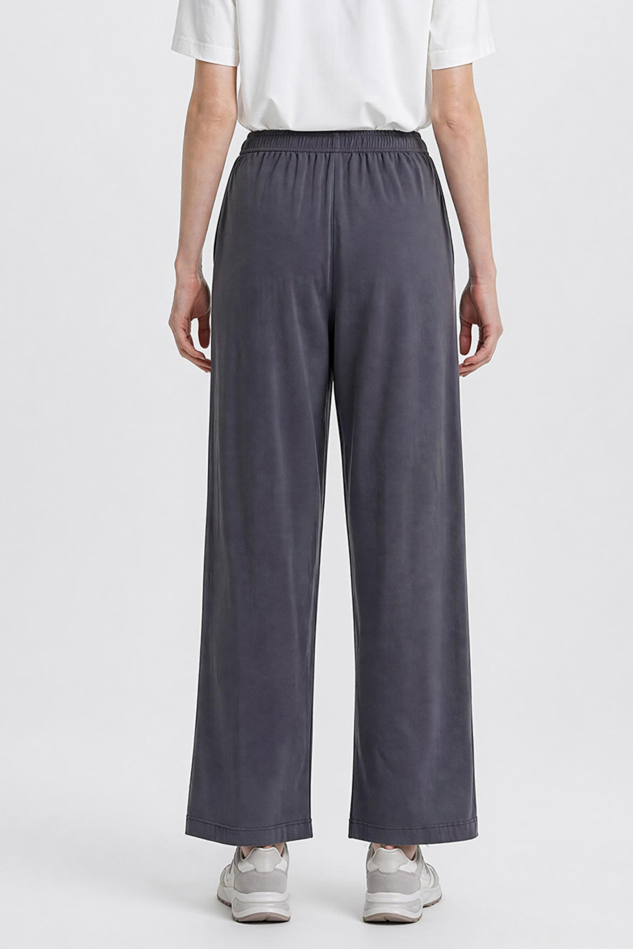 Relaxed Fit Yüksek Bel Geniş Paça Yumuşak Dokulu Siyah Pantolon - Gray-W2510473035 (görsel 5)