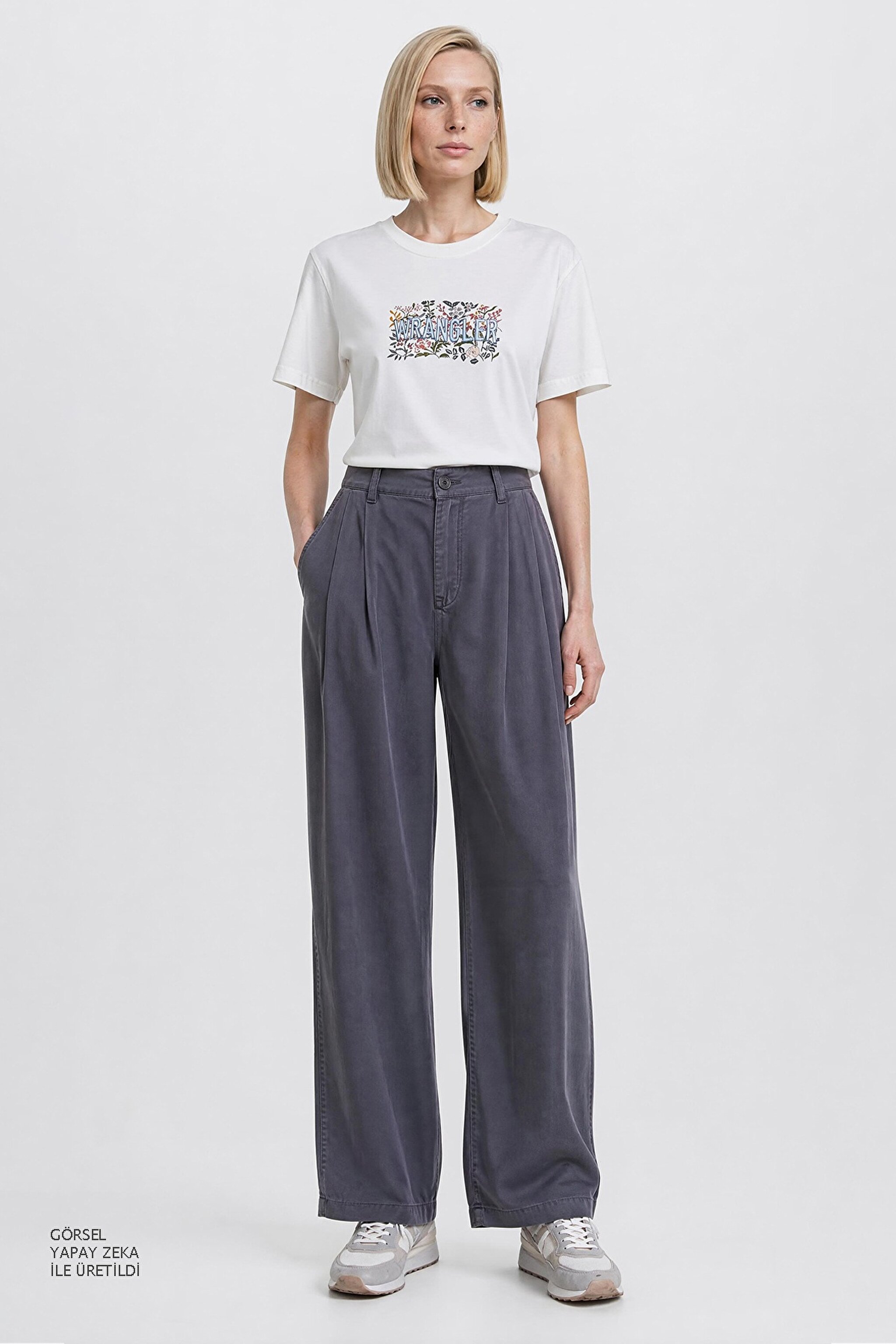 Relaxed Fit Yüksek Bel Geniş Paça Yumuşak Dokulu Siyah Pantolon - Gray-W2510473035 (görsel 2)